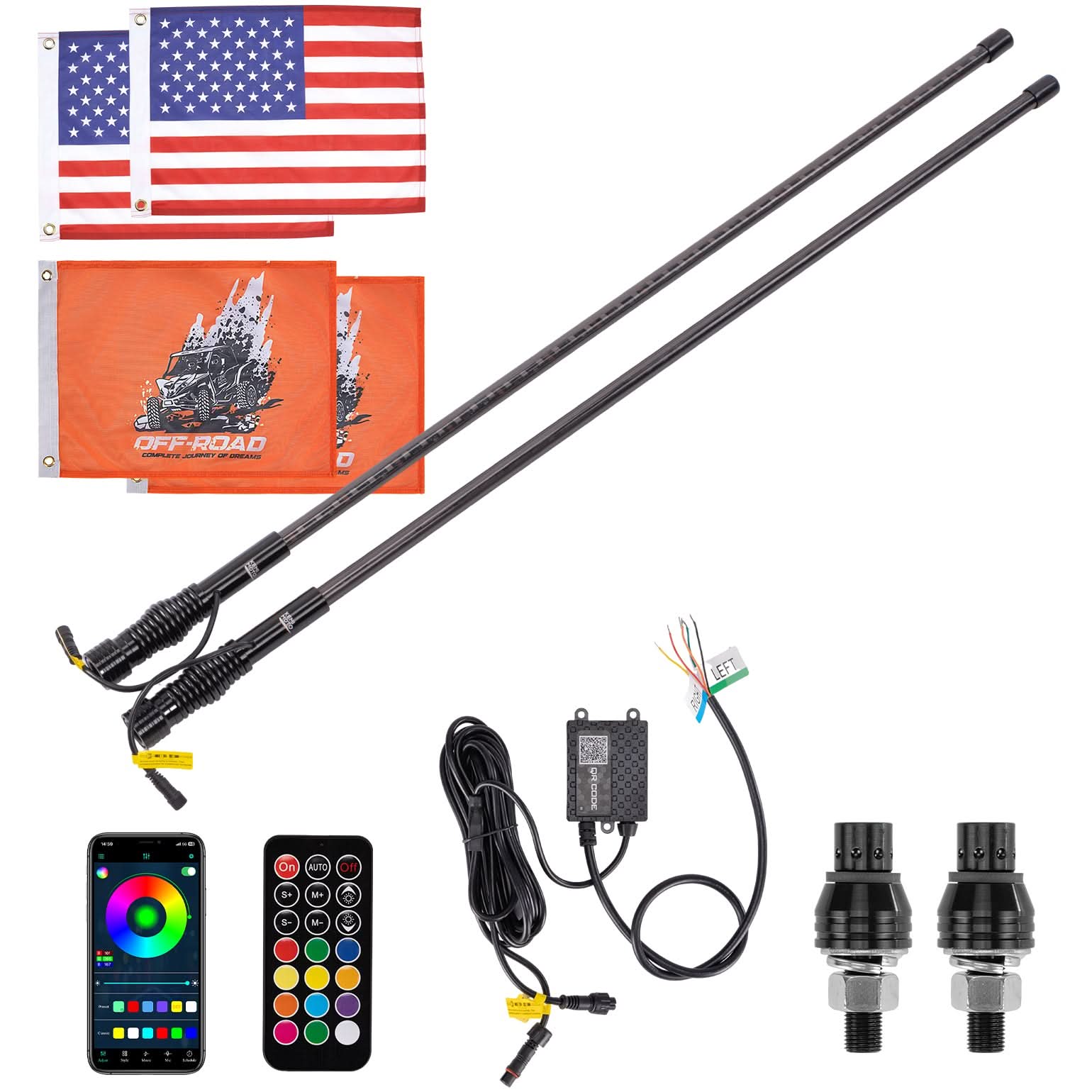 Kemimoto Whip Lights 3FT luci whip LED 2 pezzi controllo app