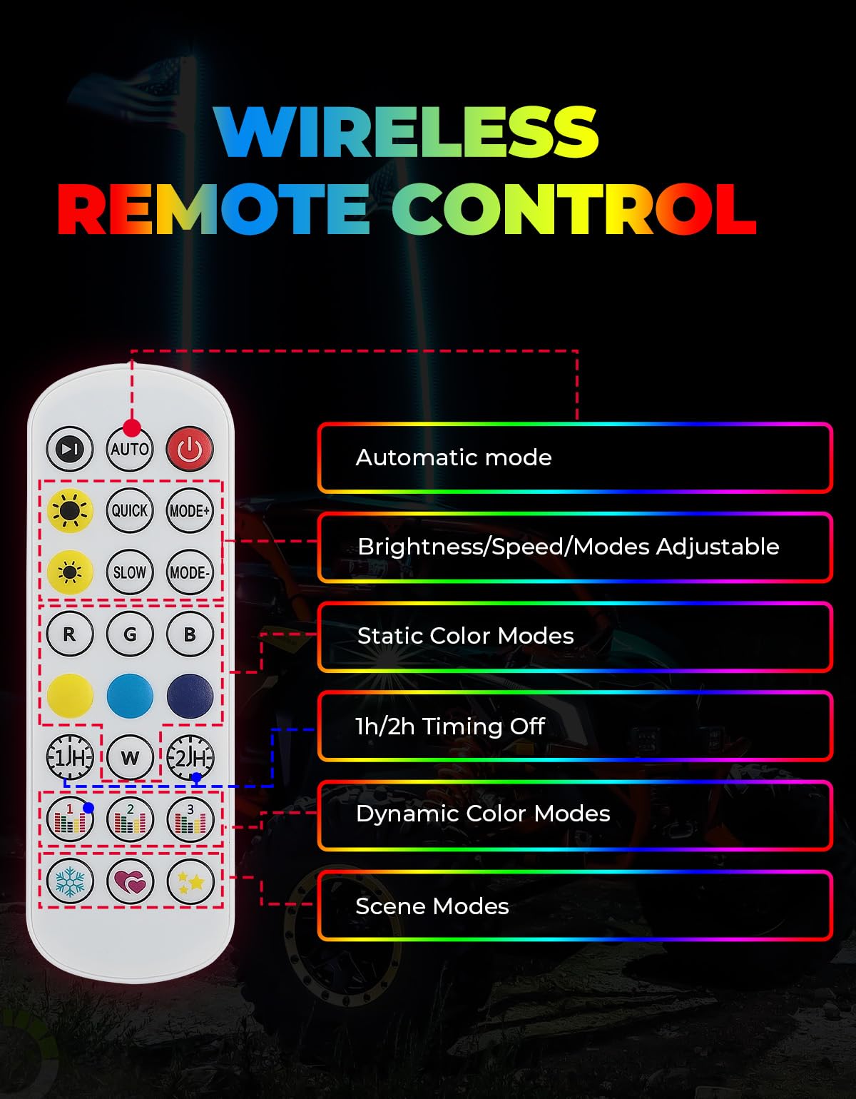 Kemimoto Whip Lights frustini LED 2 pezzi 3FT RGB IP67