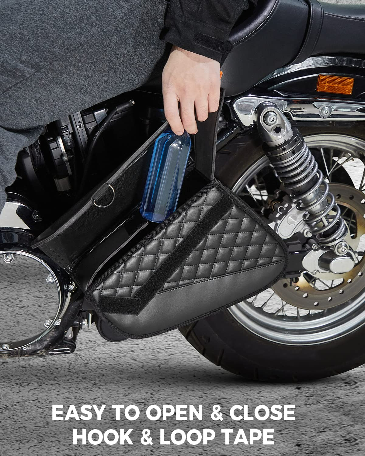 KEMIMOTO Sportster borsa laterale forcellone pelle nera