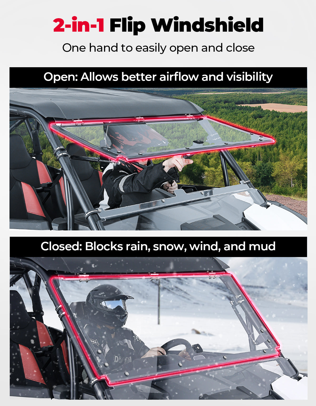 KEMIMOTO RZR XP 1000 2024-2026 parabrezza ribaltabile flip