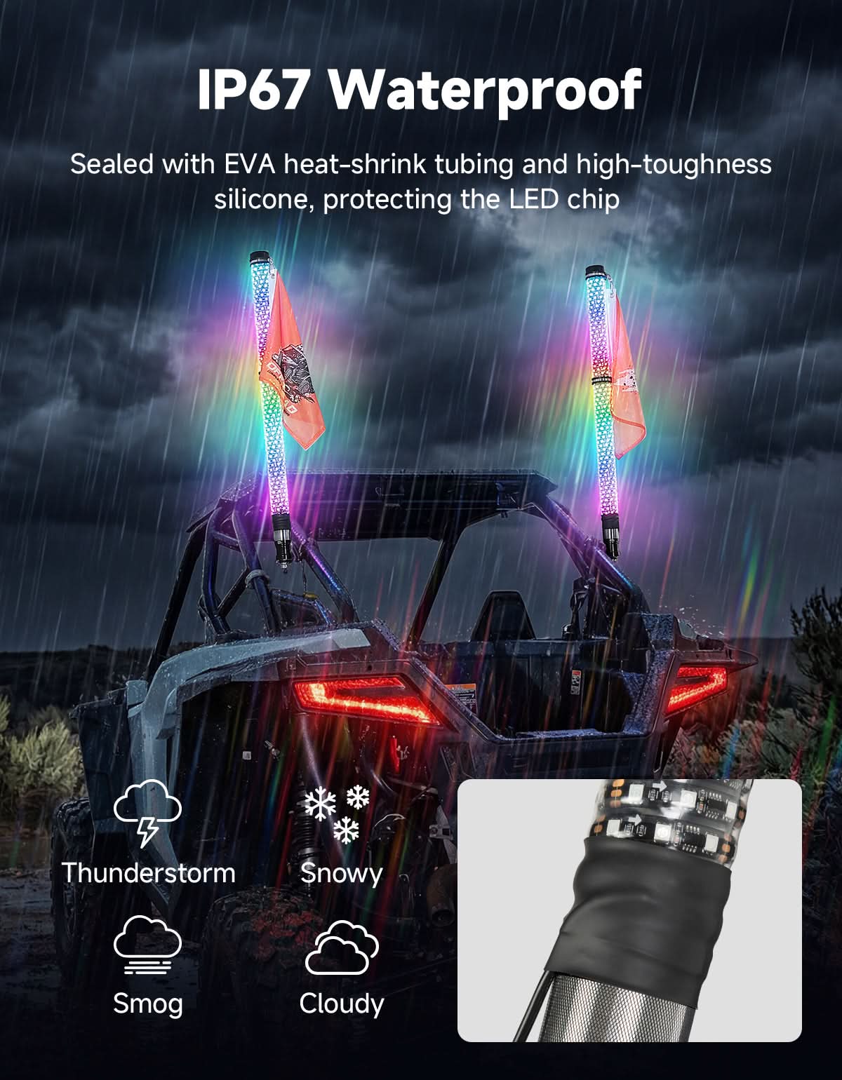 KEMIMOTO Whip Lights LED 3FT 2Pz RGB con Freccia