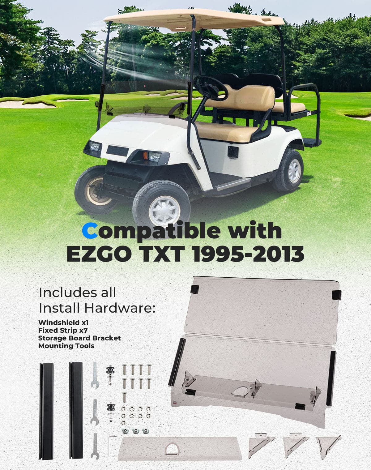 Kemimoto EZGO TXT parabrezza abbattibile fumé con vano 1995-13