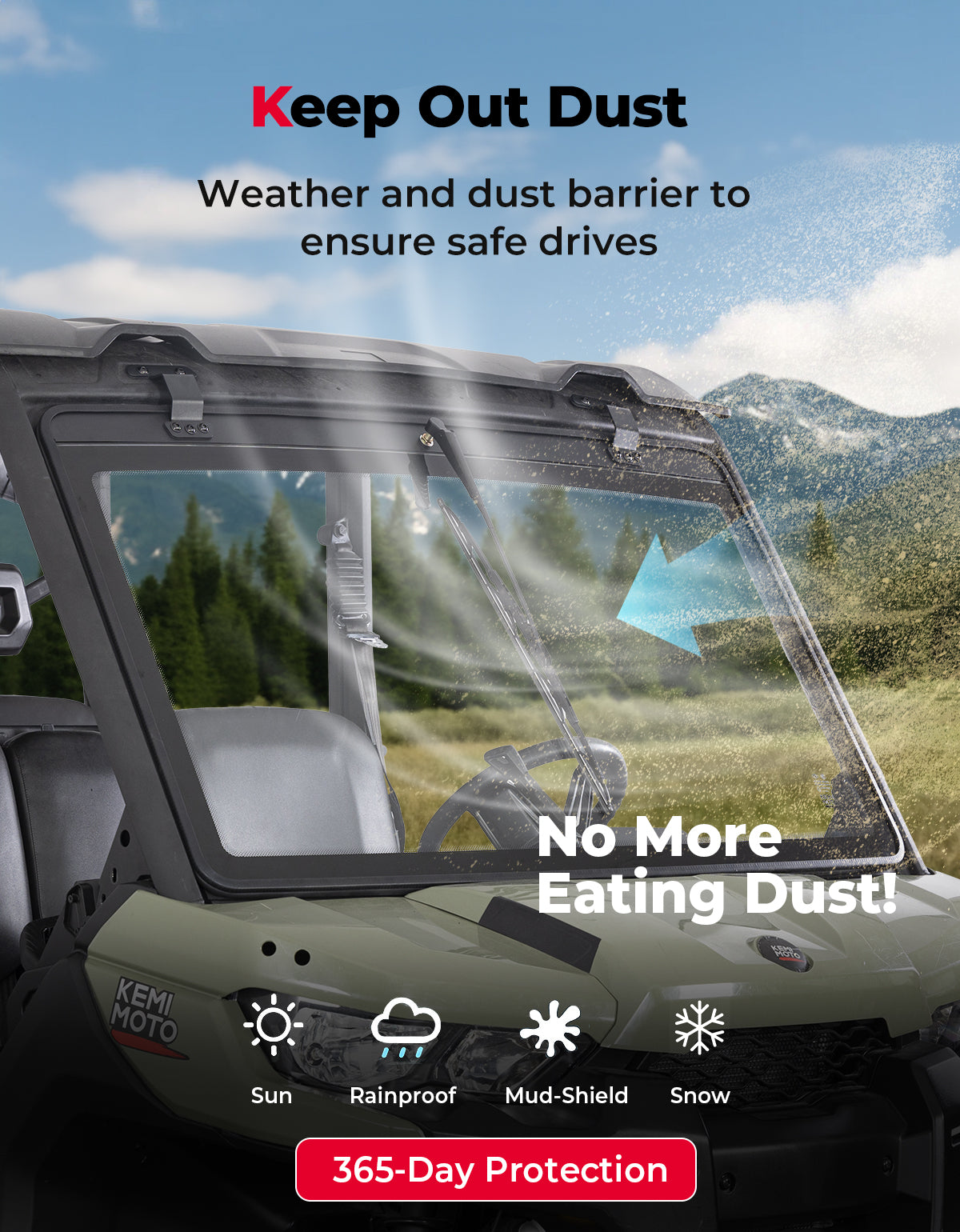 Kemimoto Defender parabrezza vetro con tergicristallo manuale