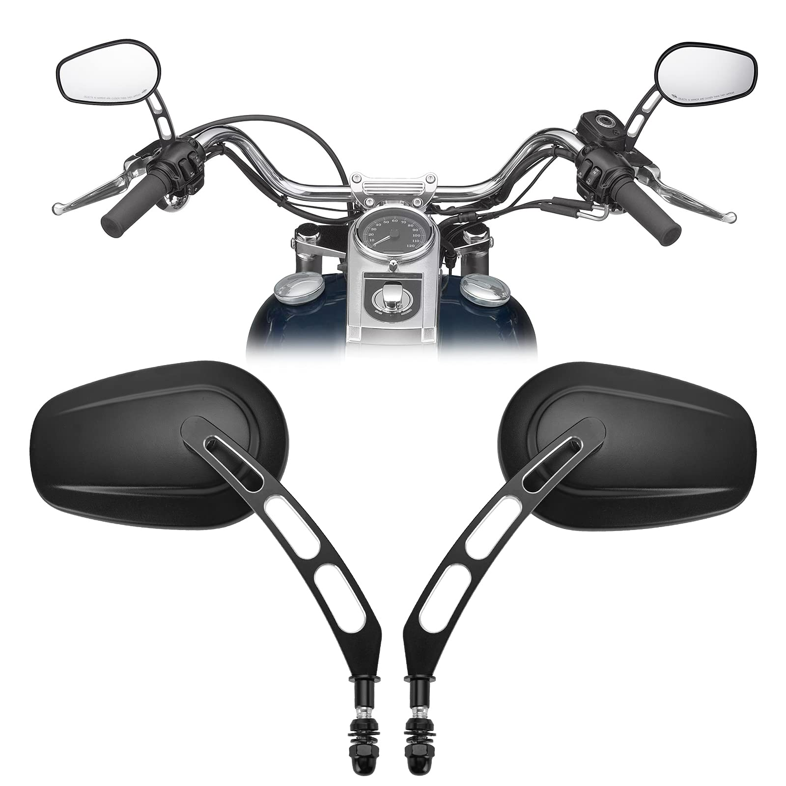 KEMIMOTO specchi Harley M8 neri stelo lungo ovali coppia