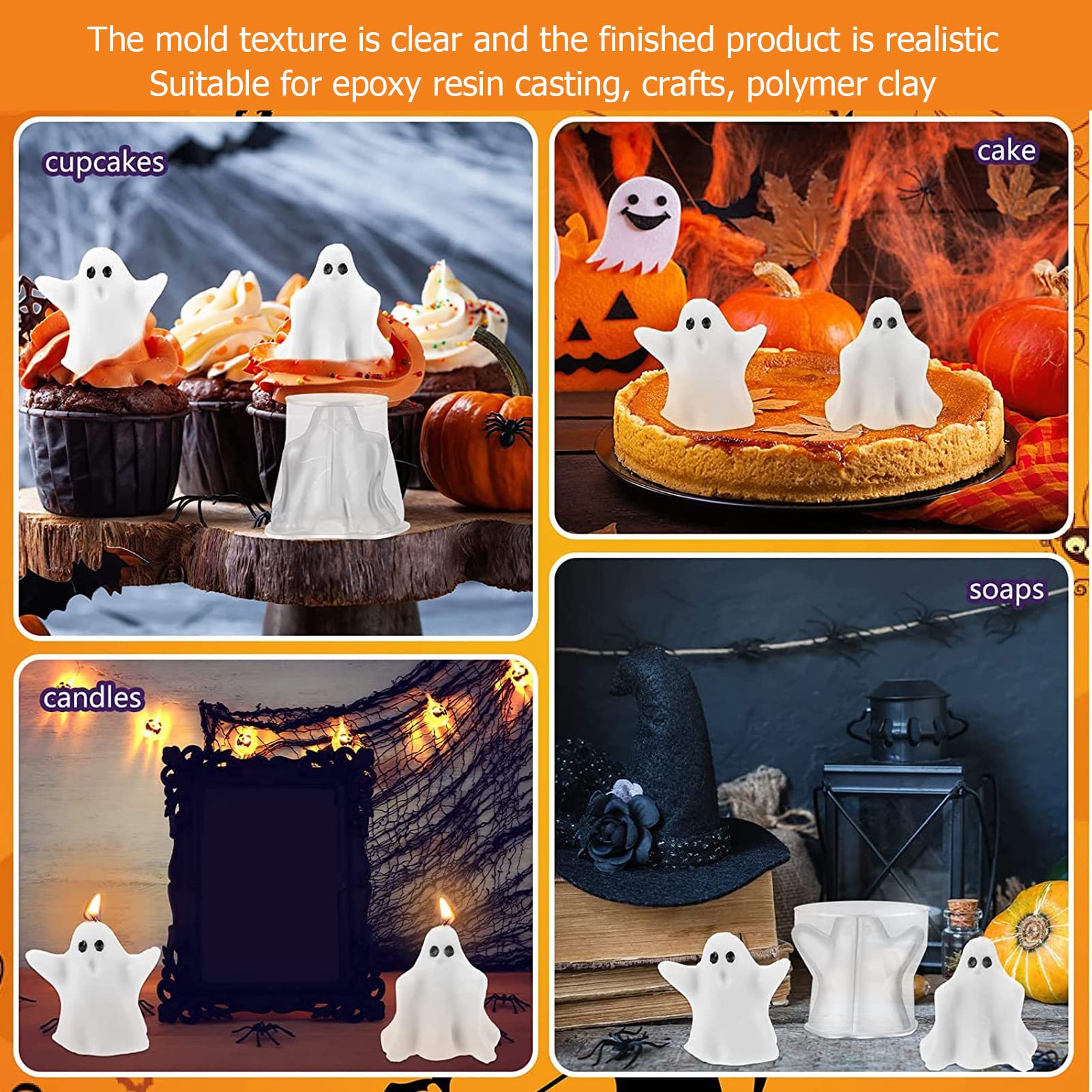 Kuuleyn Halloween Fantasma stampo candela 2 pezzi silicone