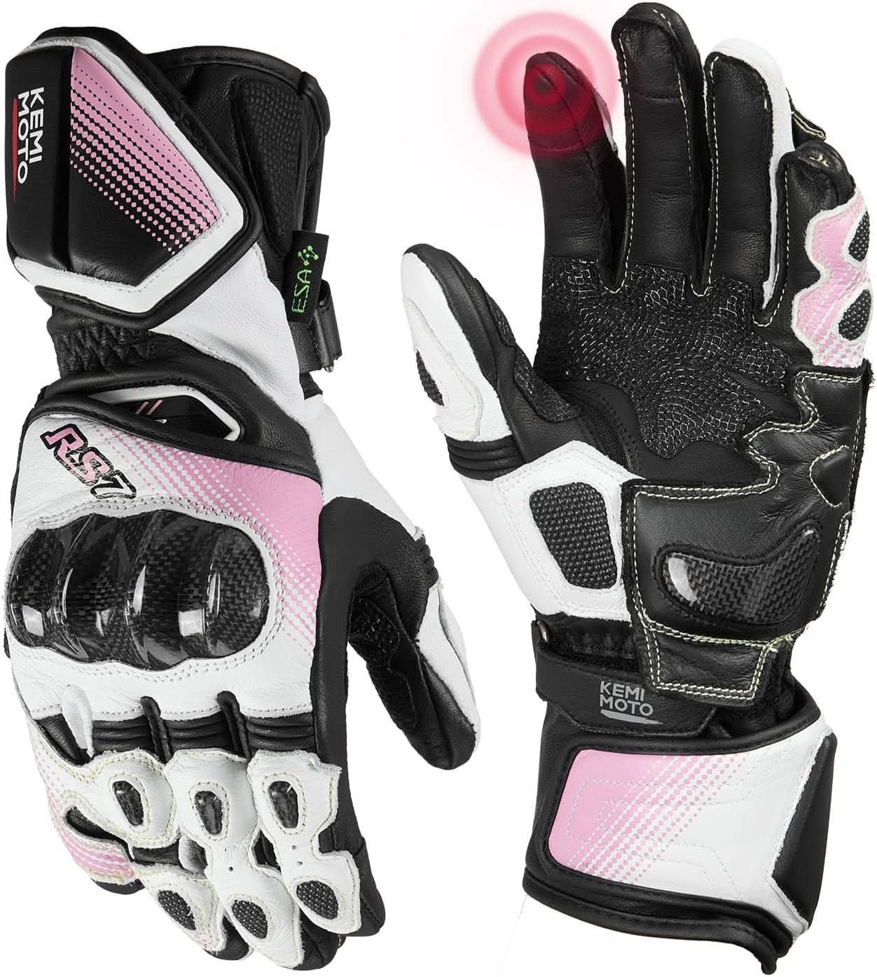 KEMIMOTO Guanti Moto Donna Carbonio Rosa S Pelle