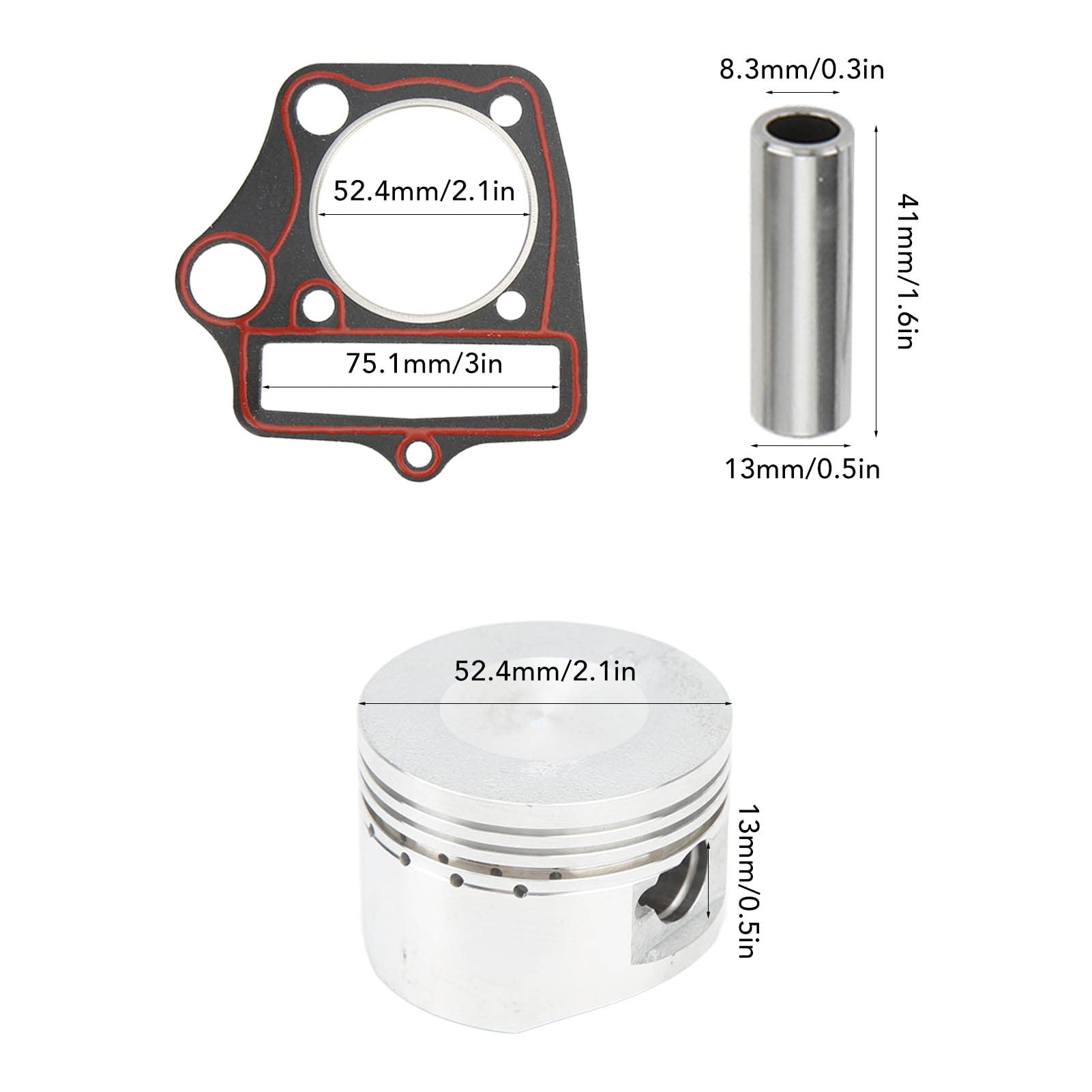 AOWINHIT Kit Pistone 52,4 mm Fasce Elastiche 110 125 4T