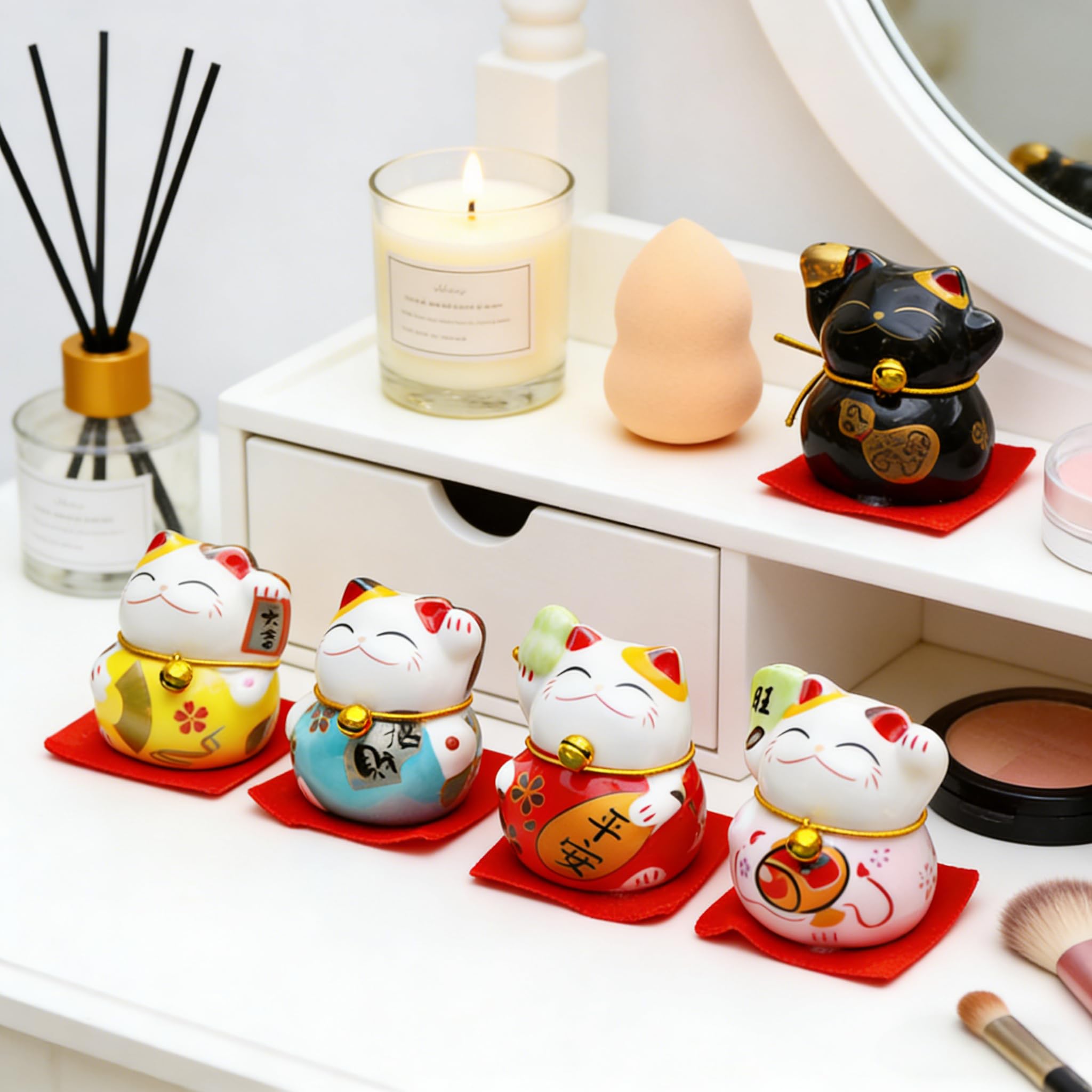 Kuuleyn Maneki Neko Mini gatti portafortuna ceramica 5 pezzi