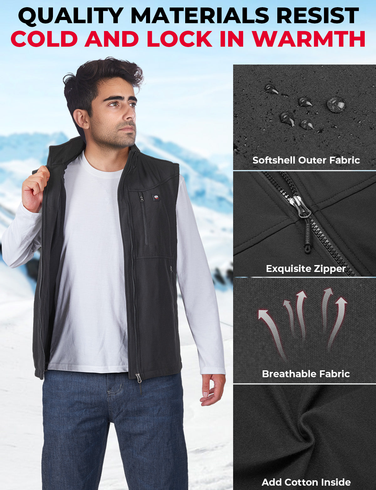 KEMIMOTO gilet riscaldato uomo APP 4 zone antivento