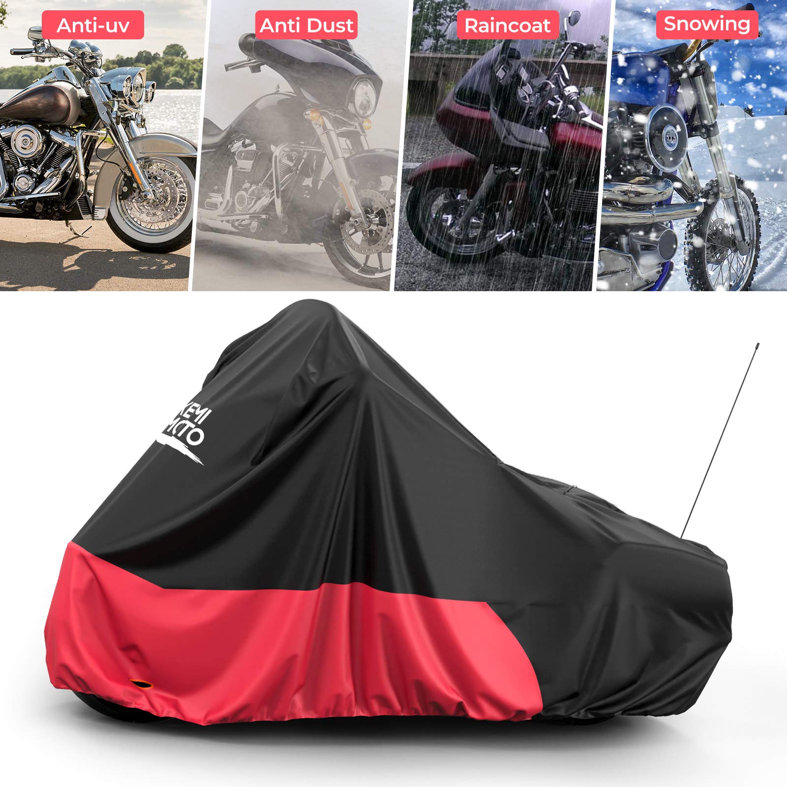 Kemimoto Touring telo moto Oxford nero-rosso impermeabile