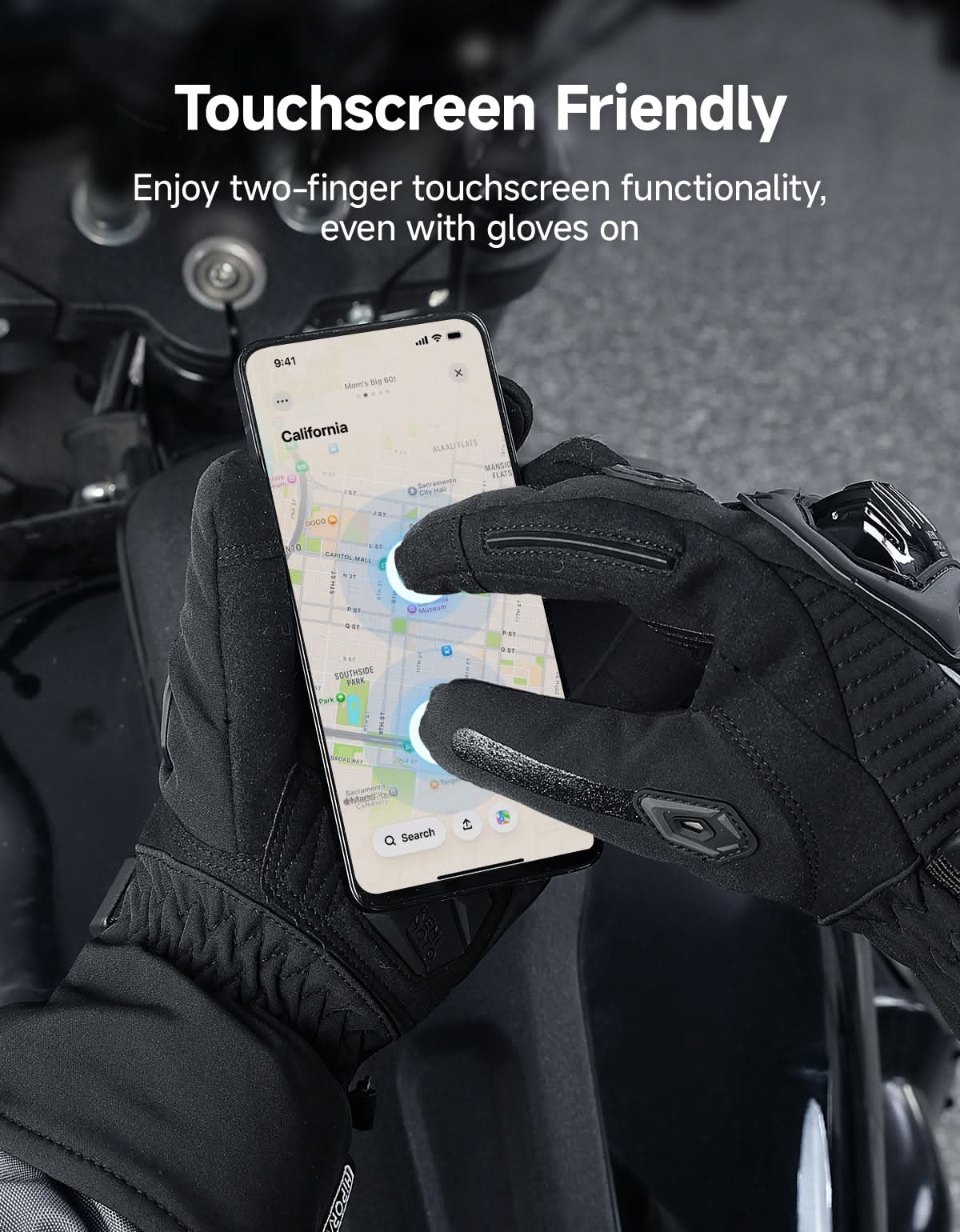 KEMIMOTO guanti moto invernali impermeabili touchscreen neri