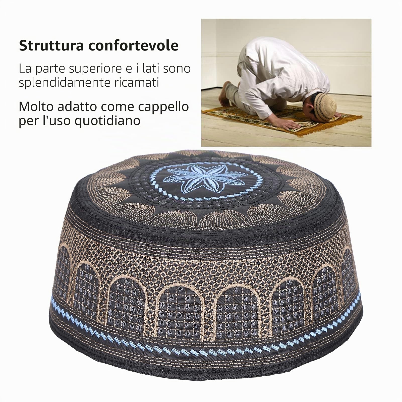 Hapivida Ricamo Nero cappello preghiera cotone 57