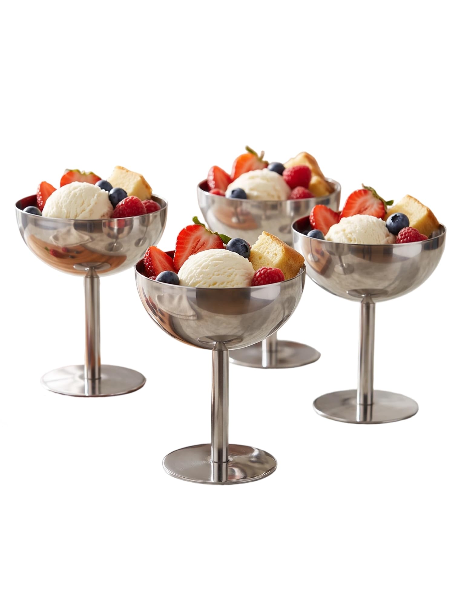 Hapivida coppa gelato acciaio inox con base set 4 pezzi 6x11 cm