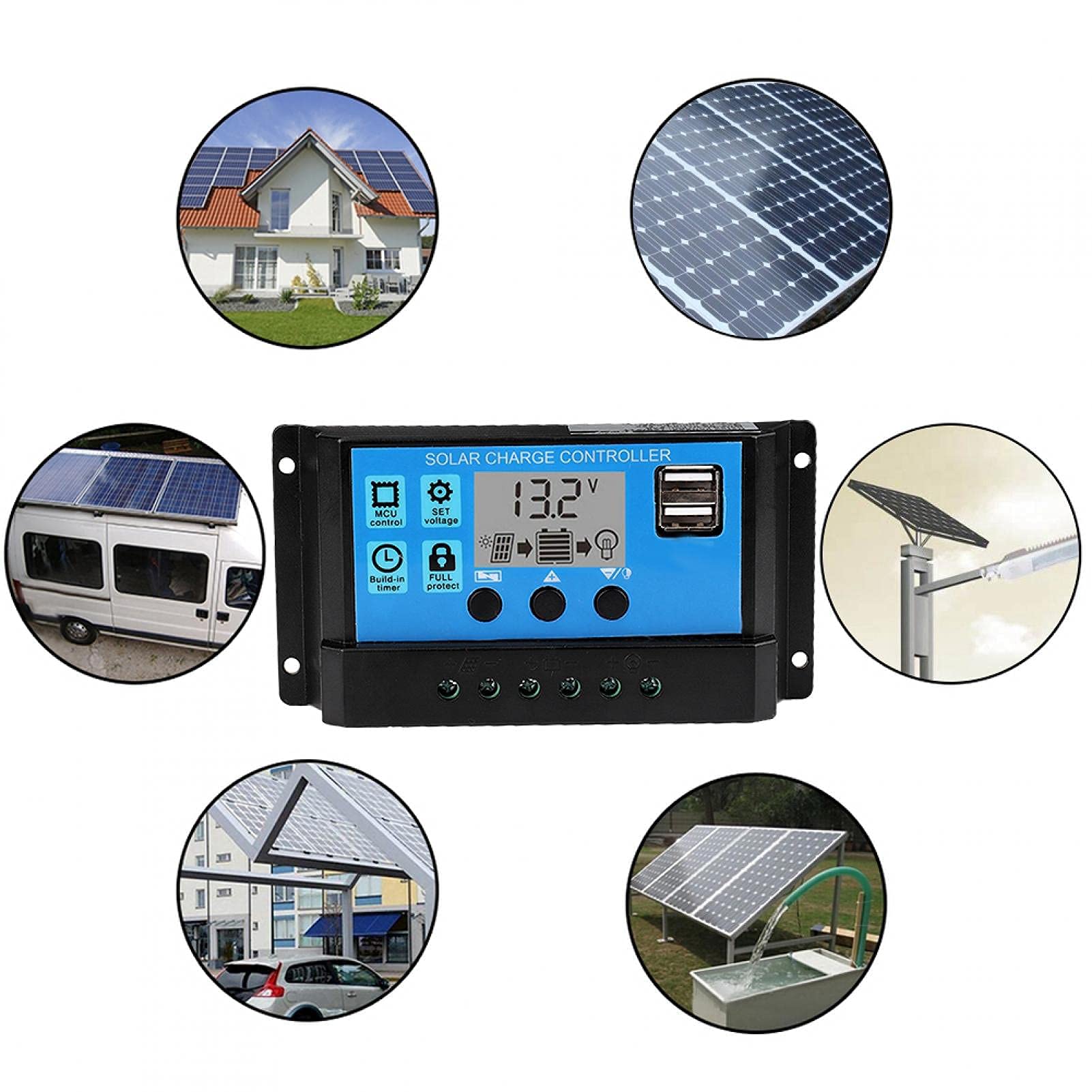 Kuuleyn Regolatore Carica Solare PWM 30A LCD USB 12V 24V