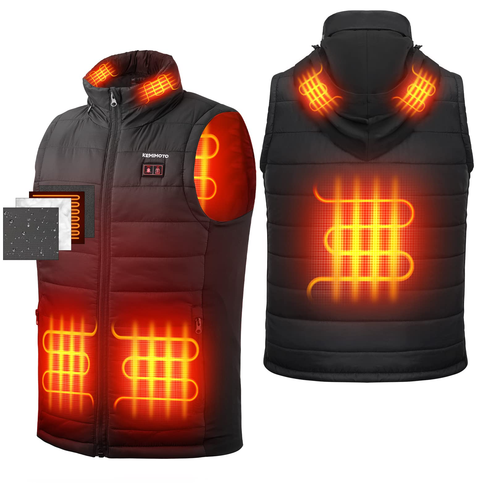 KEMIMOTO gilet riscaldato uomo con cappuccio nero taglia M