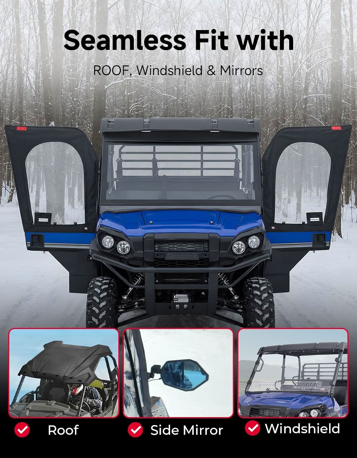 KEMIMOTO Mule Pro porte superiori UTV anteriori+posteriori antivento