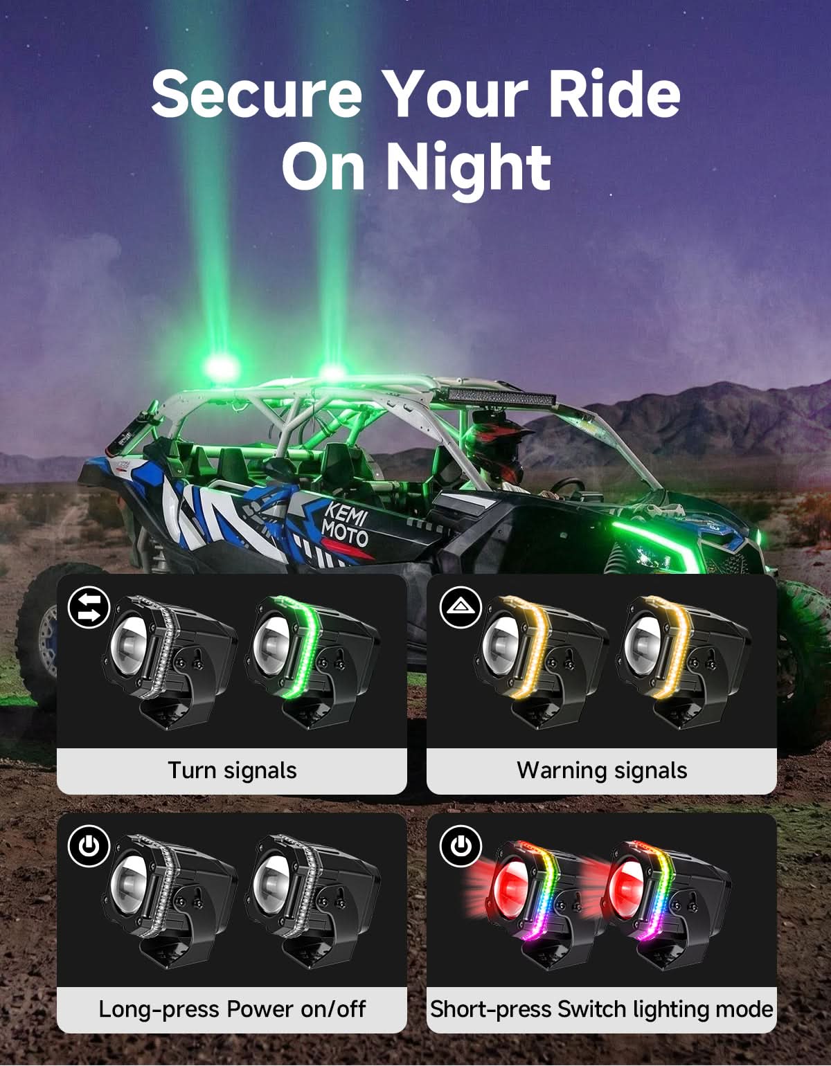 Kemimoto RGB Whipless luci led UTV ATV con freccia