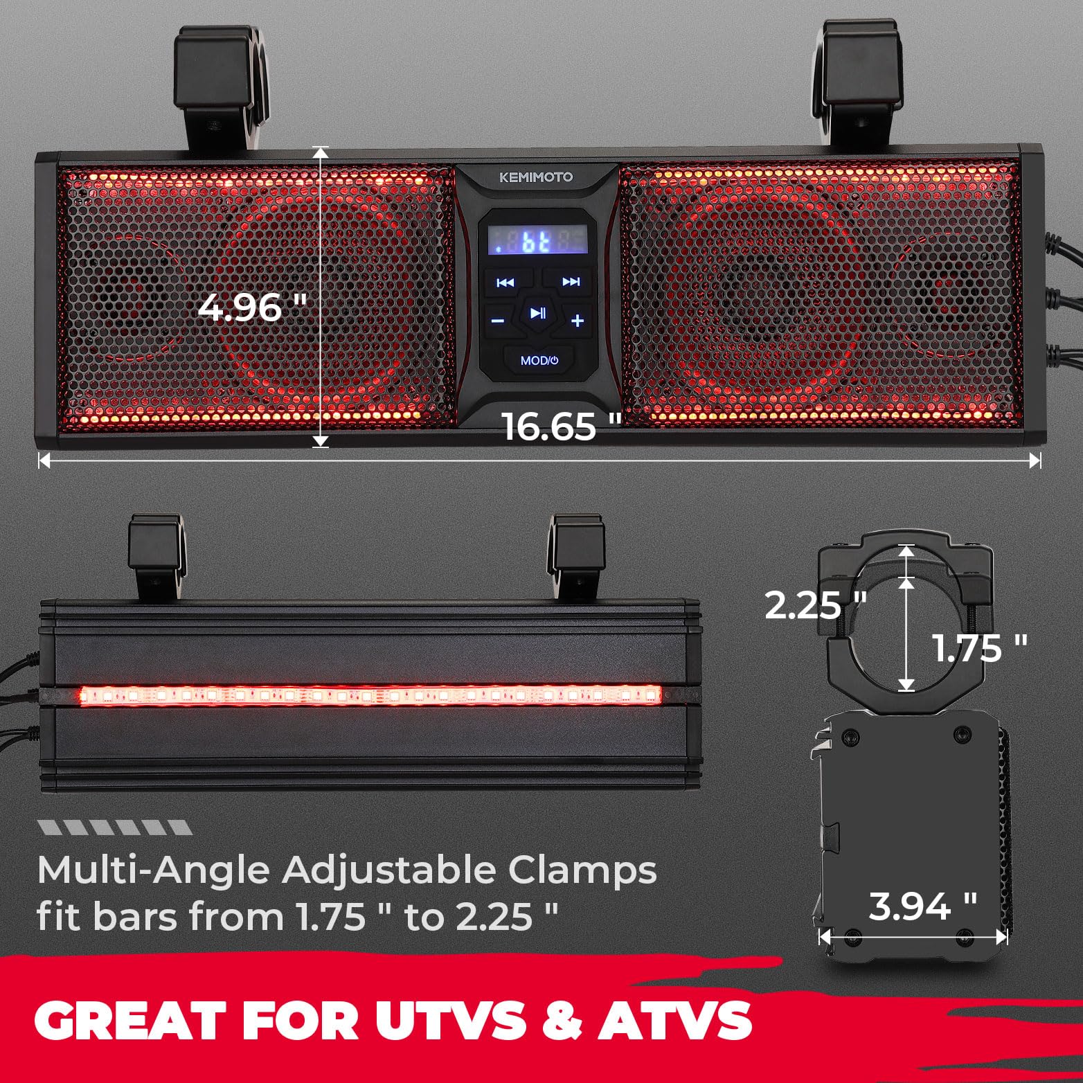 Kemimoto soundbar nautica 16 pollici RGB 400W per barca