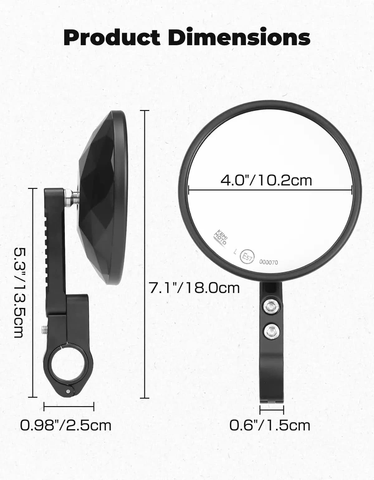 KEMIMOTO Specchietti Bar End Moto 22/25,4 mm Neri