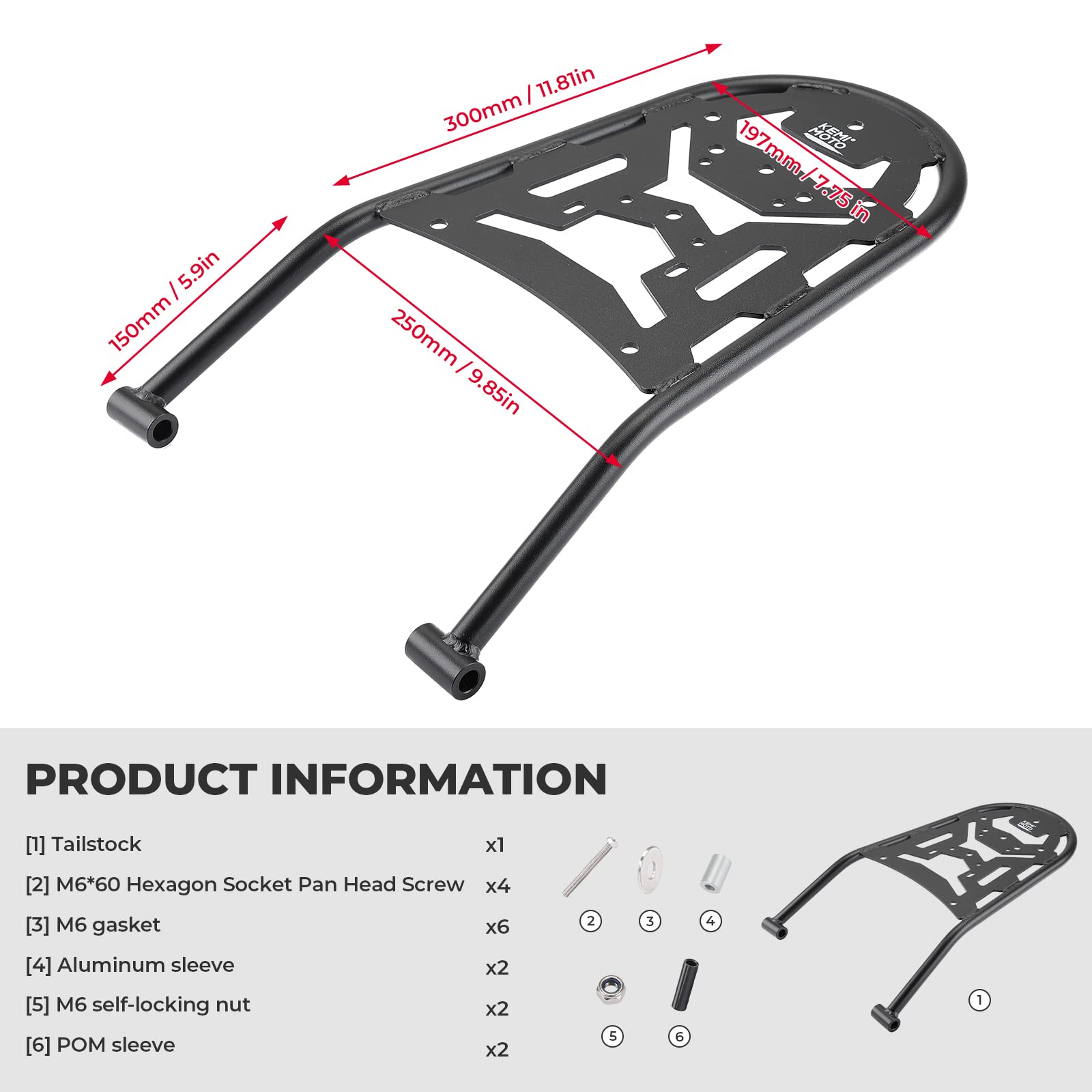 Kemimoto KLX300 portapacchi posteriore per KLX250S KLX300 nero