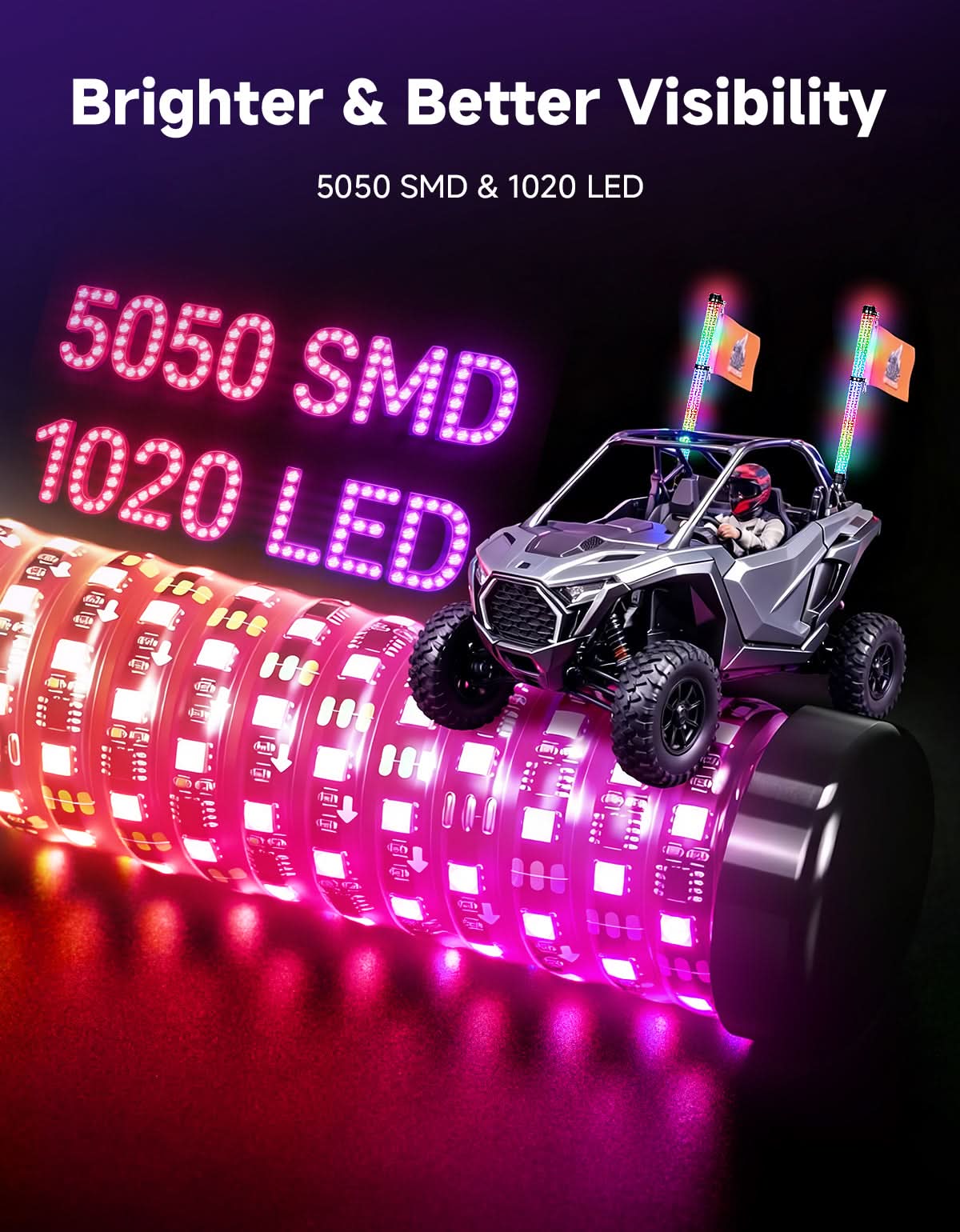 KEMIMOTO Whip Lights LED 3FT 2Pz RGB con Freccia
