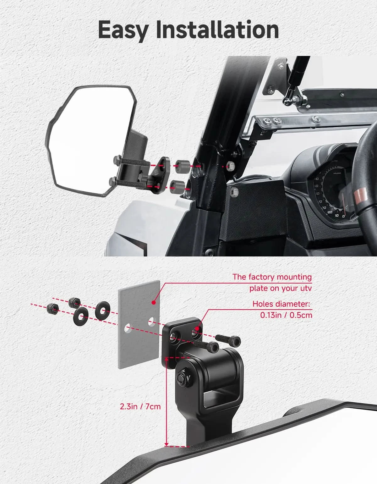 KEMIMOTO Ranger XP 1000 specchietti UTV 3 pezzi antivibrazione