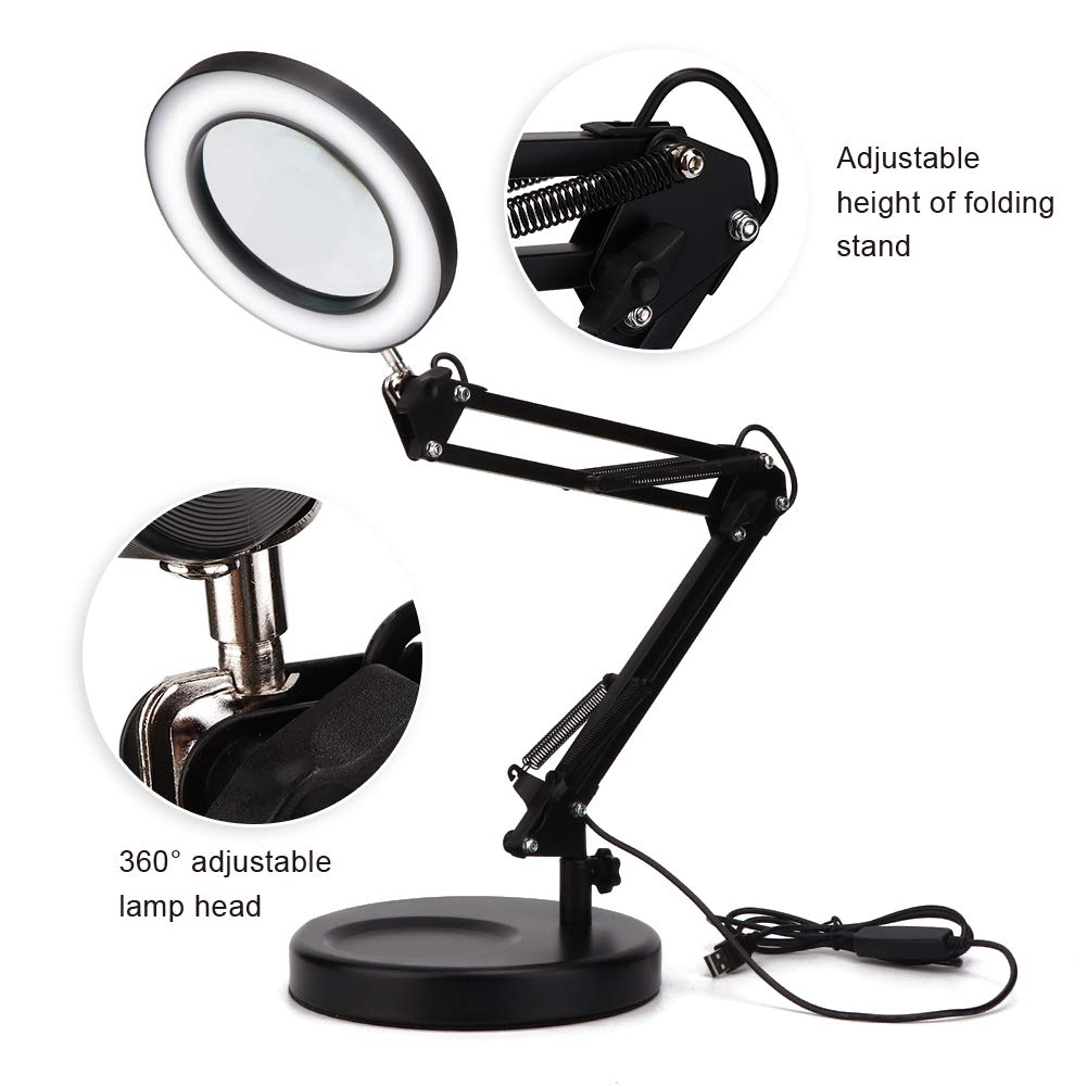 Kuuleyn lampada ingrandimento 5X USB 64 LED pieghevole 3 luci