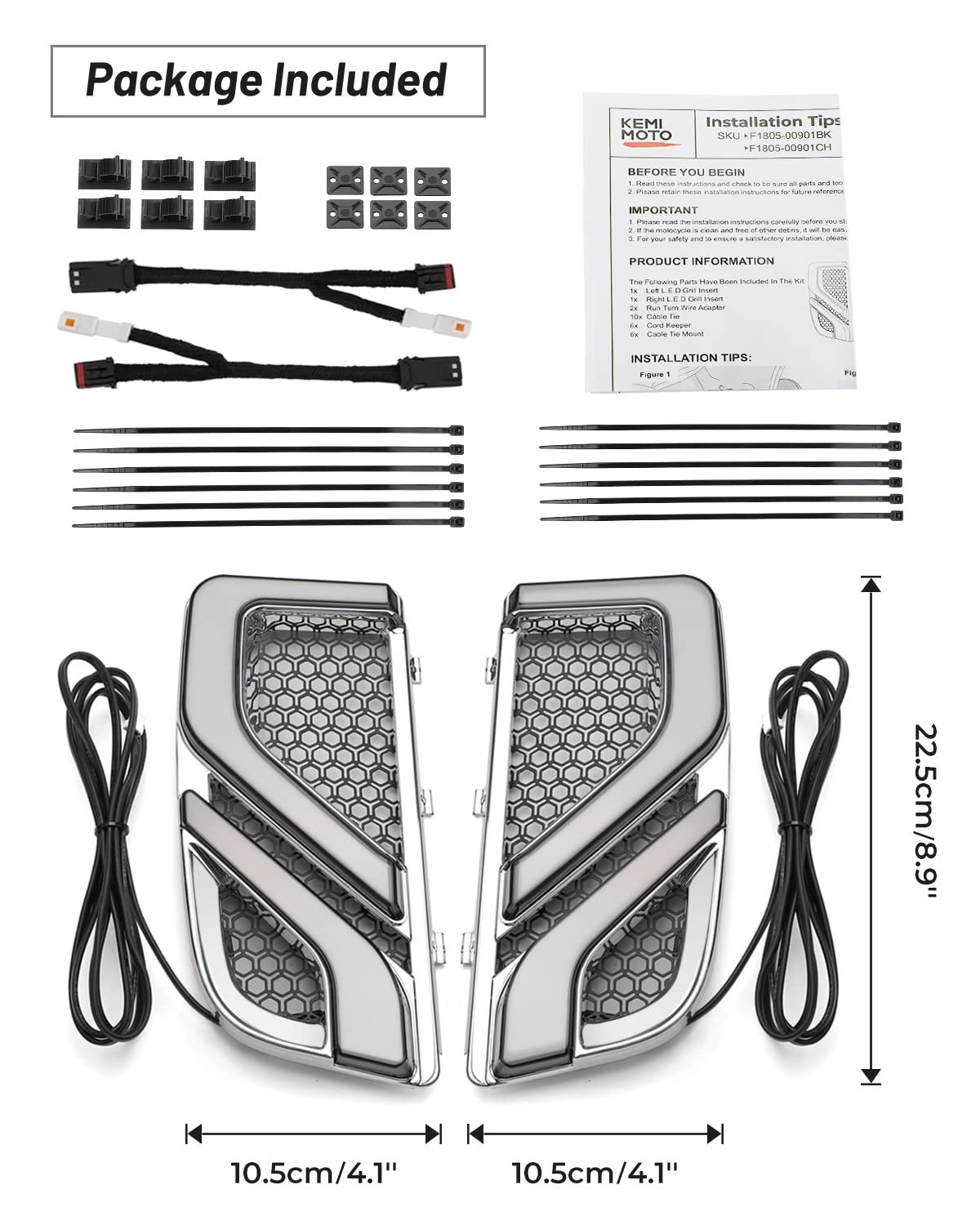 KEMIMOTO Touring Frecce LED Moto Nere Luce Diurna