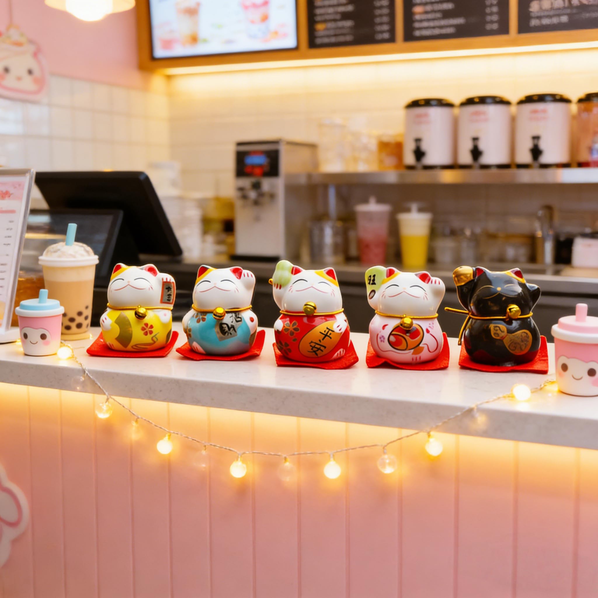 Kuuleyn Maneki Neko Mini gatti portafortuna ceramica 5 pezzi