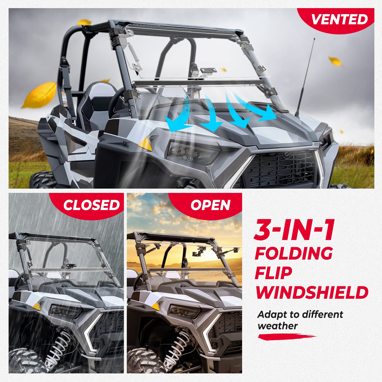 KEMIMOTO RZR XP 1000 porte morbide + parabrezza 3-in-1 kit