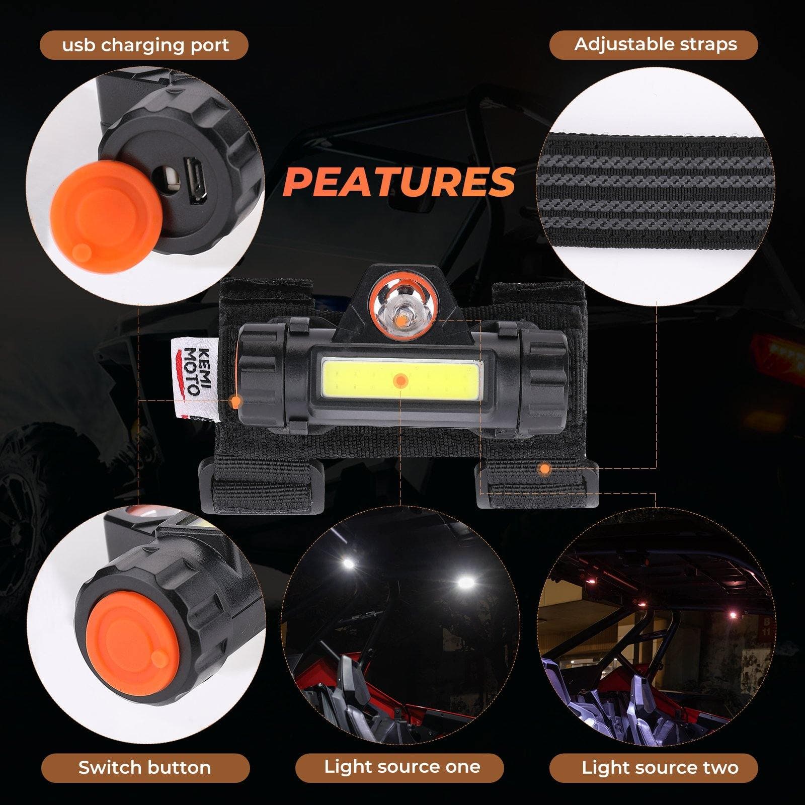 KEMIMOTO Luce LED Interna Roll Bar USB 2 Modalità