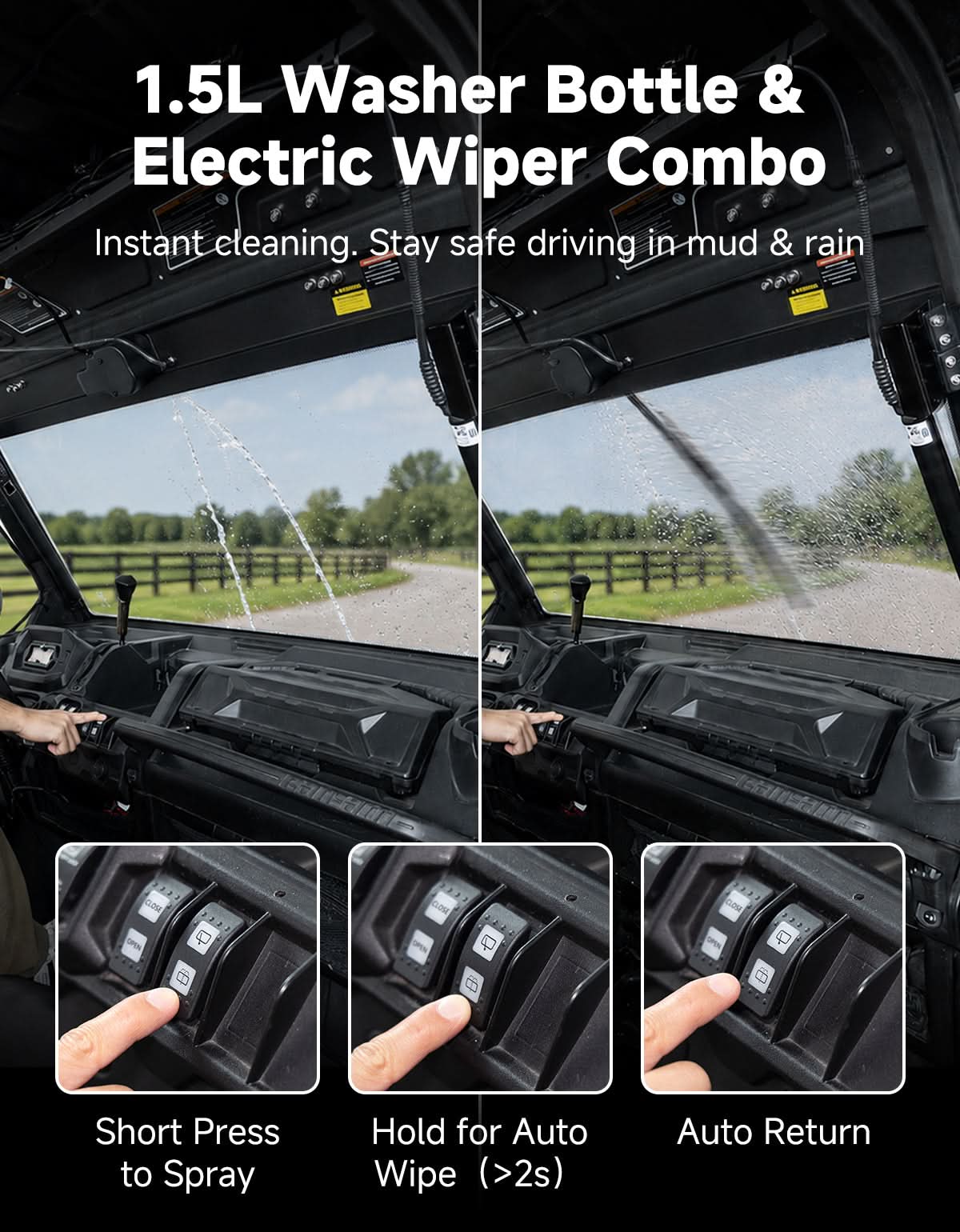 KEMIMOTO Defender parabrezza vetro elettrico flip con tergi