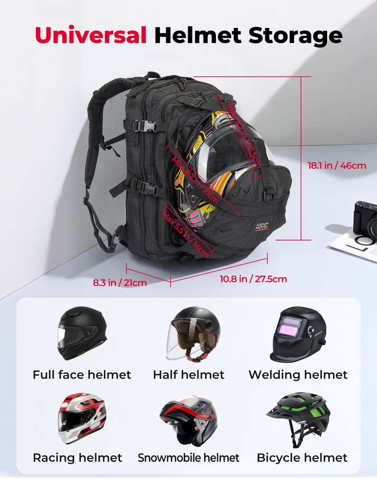 Kemimoto zaino casco moto 37L con porta USB