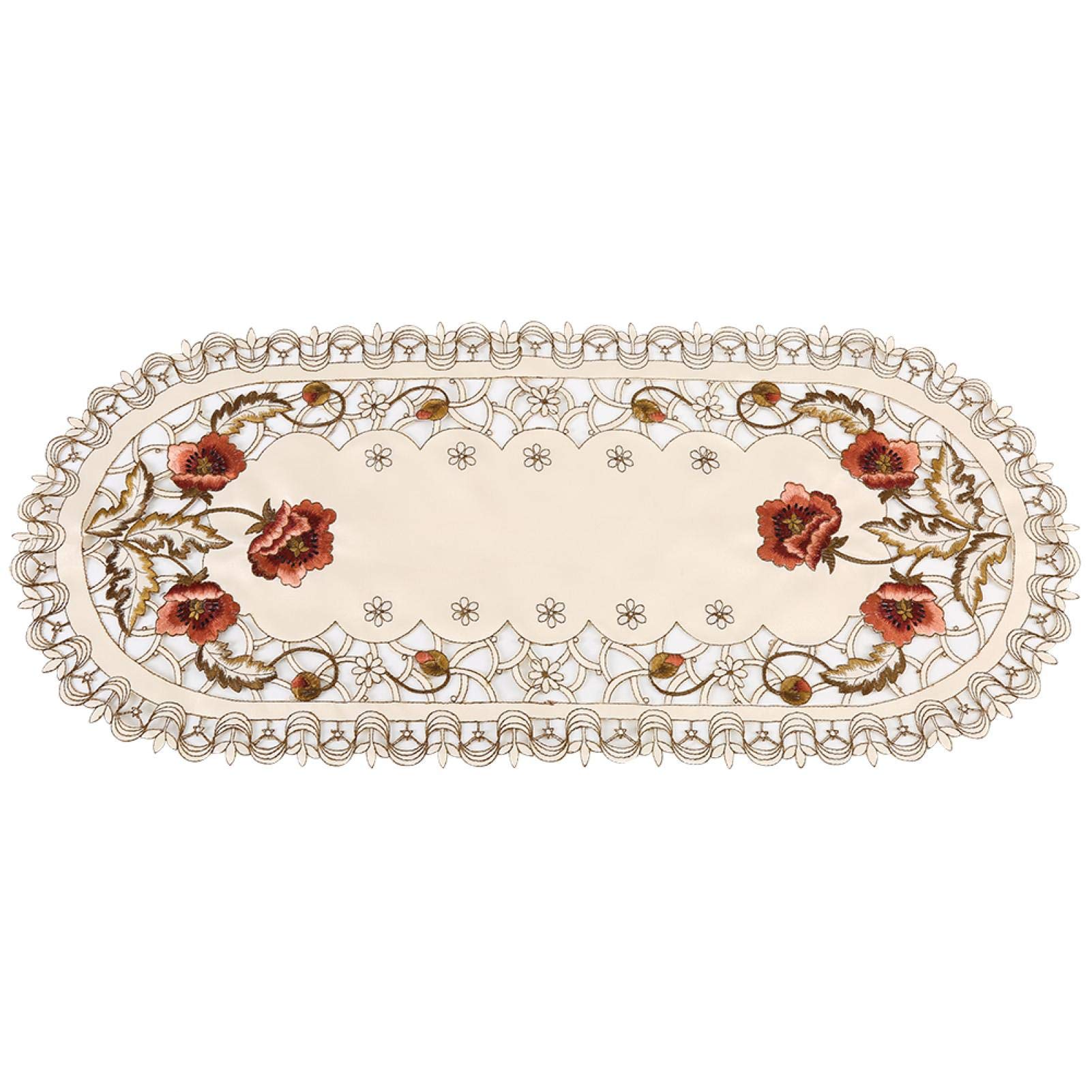 Kuuleyn Tovaglia Vintage Ovale Ricamata Fiori Rossi