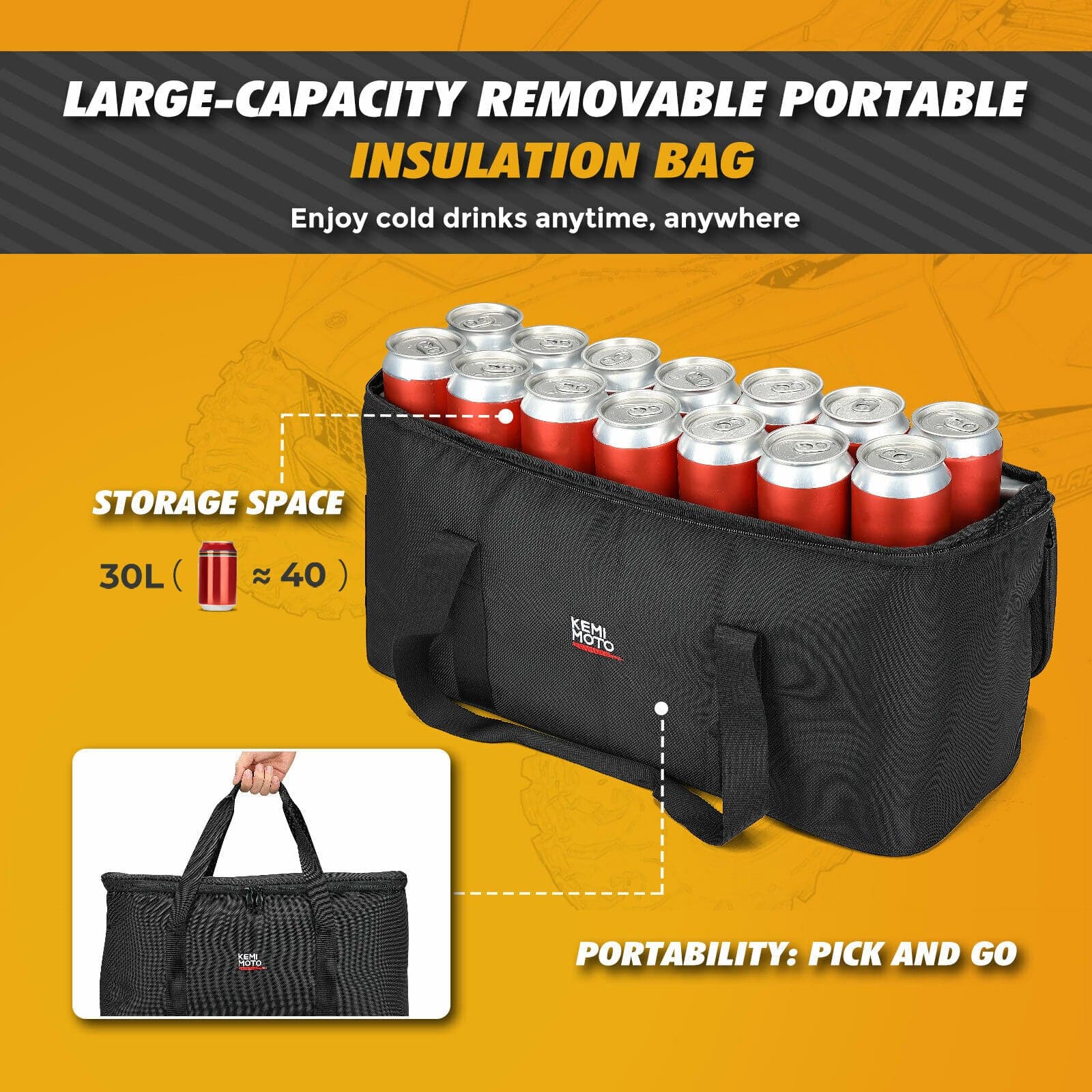 KEMIMOTO RZR borsa posteriore UTV 30L impermeabile con termica