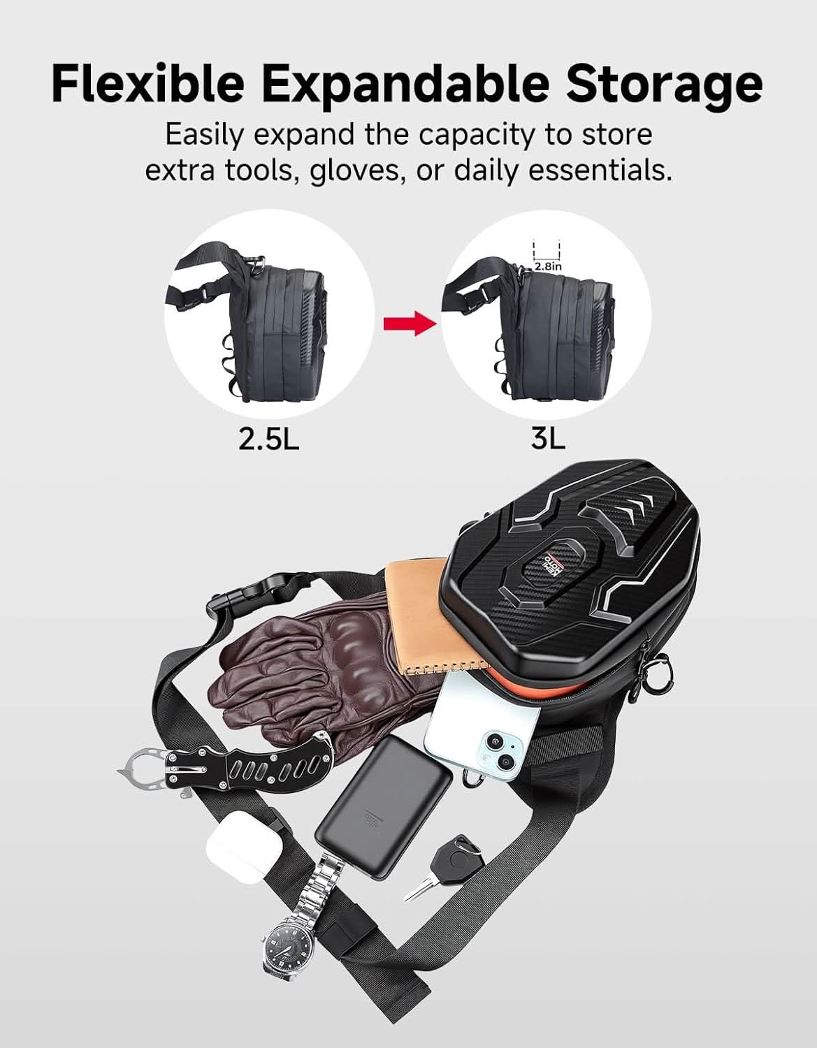 KEMIMOTO borsa coscia moto guscio EVA nera idrorepellente