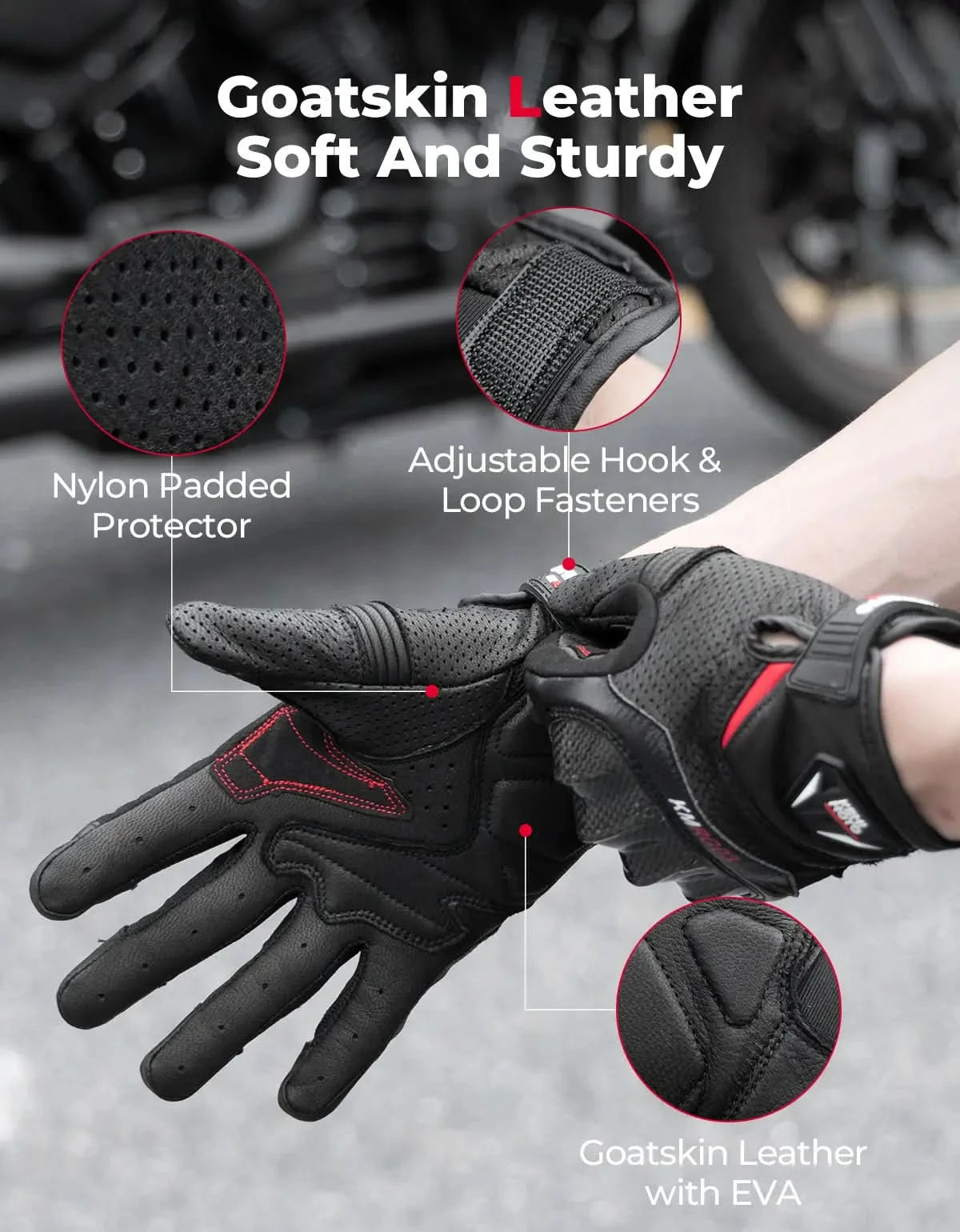 KEMIMOTO Guanti Moto Pelle Pecora Neri Touch Screen M