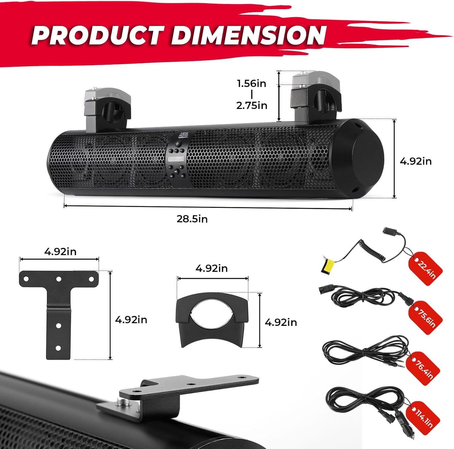 KEMIMOTO soundbar Bluetooth 500W 28" UTV impermeabile