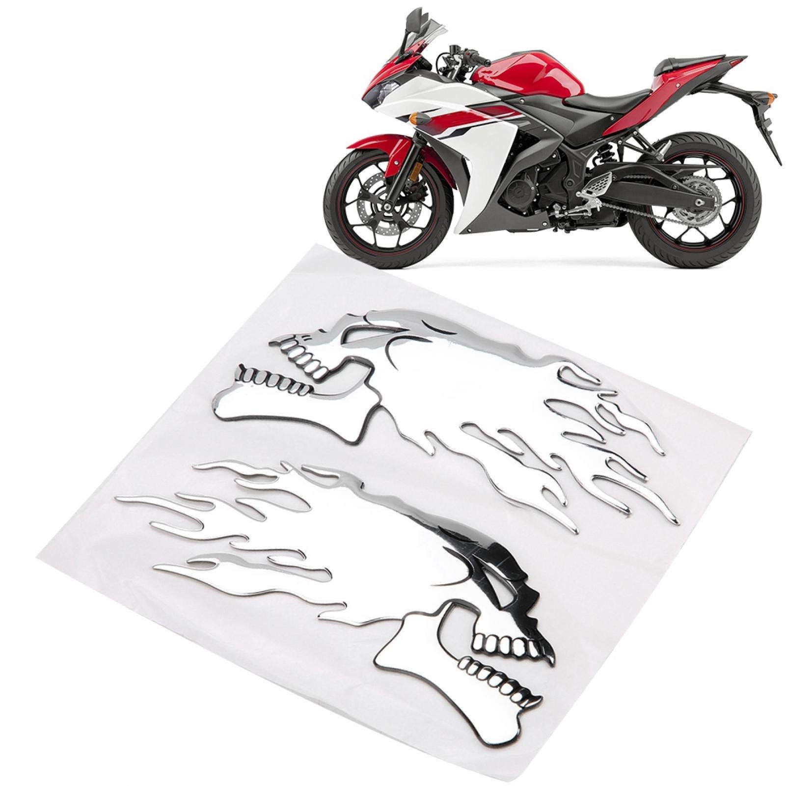 Kuuleyn sticker moto teschio 3D argento 2 pezzi gomma