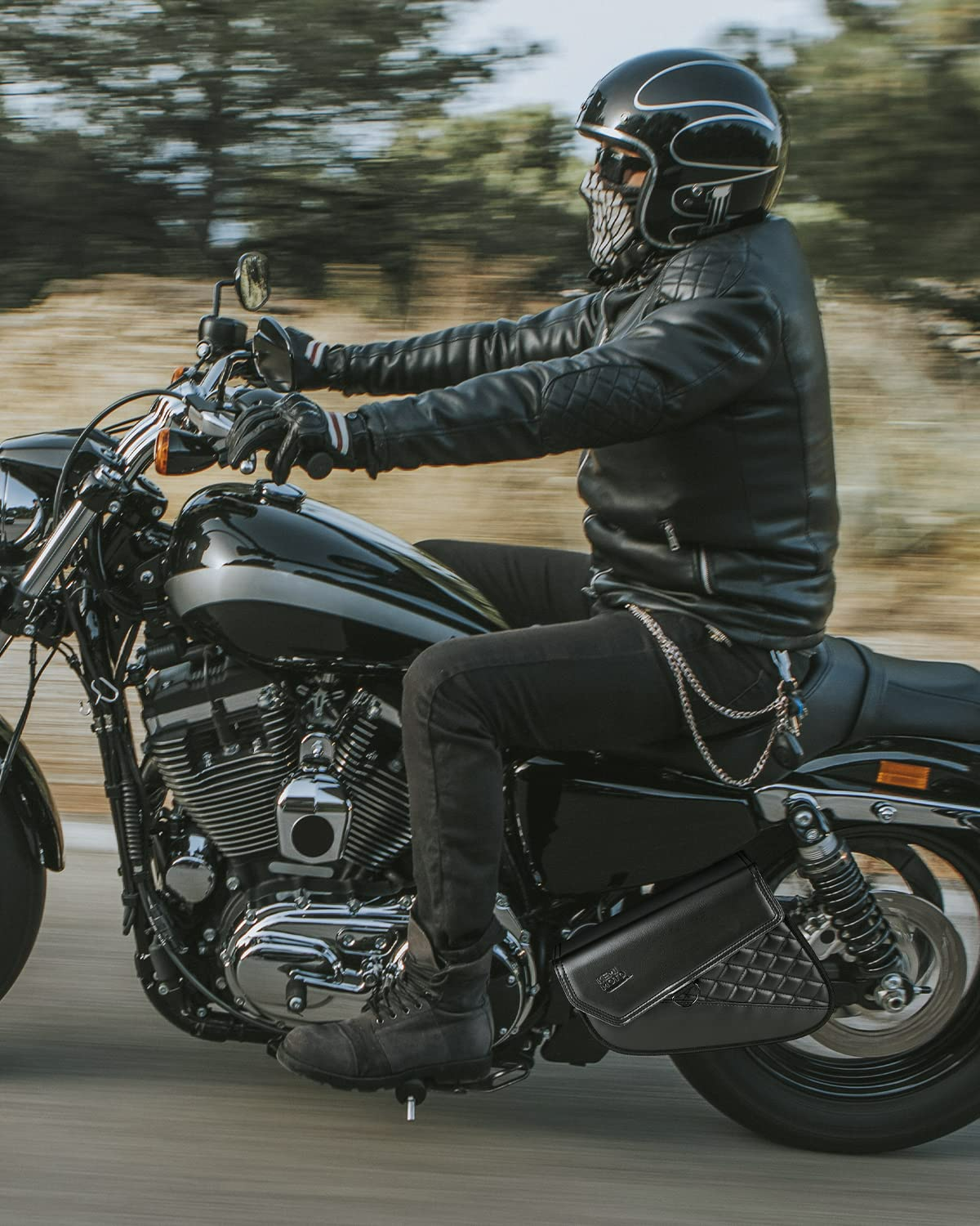 KEMIMOTO Sportster borsa laterale forcellone pelle nera