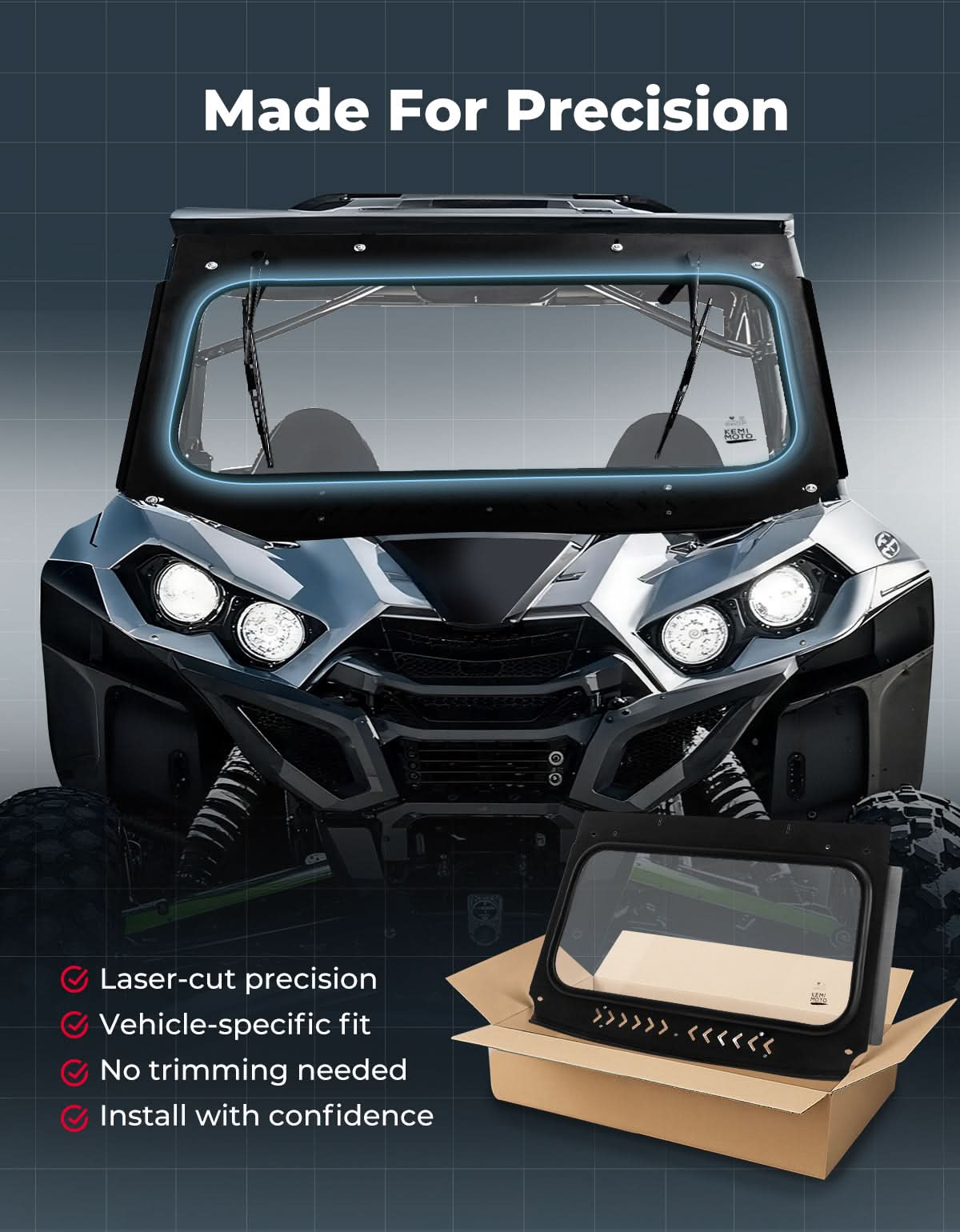 Kemimoto Teryx KRX 1000 parabrezza vetro con tergicristalli