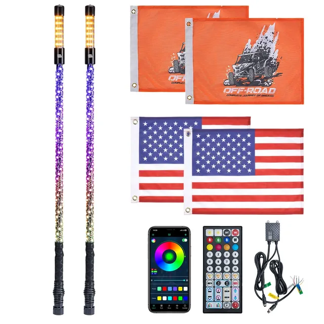 KEMIMOTO Whip 3FT frusta LED 2 pezzi bluetooth SOS strobo