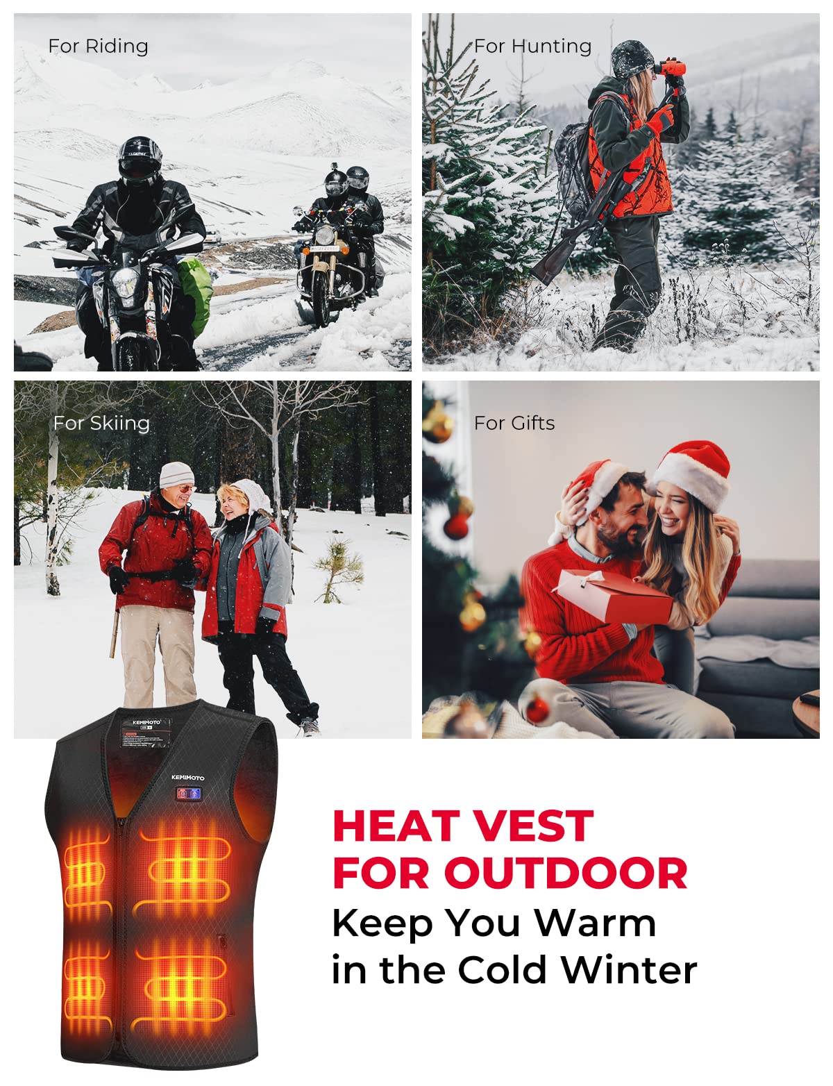 Kemimoto gilet riscaldato uomo L 6 zone nero