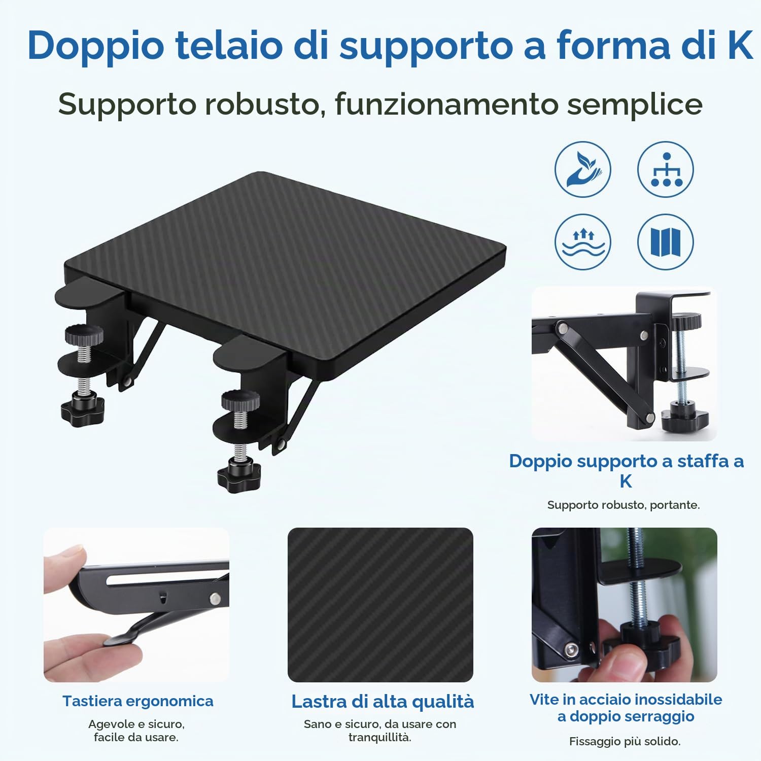 Hapivida Supporto Bracciolo Scrivania 20x24cm Nero