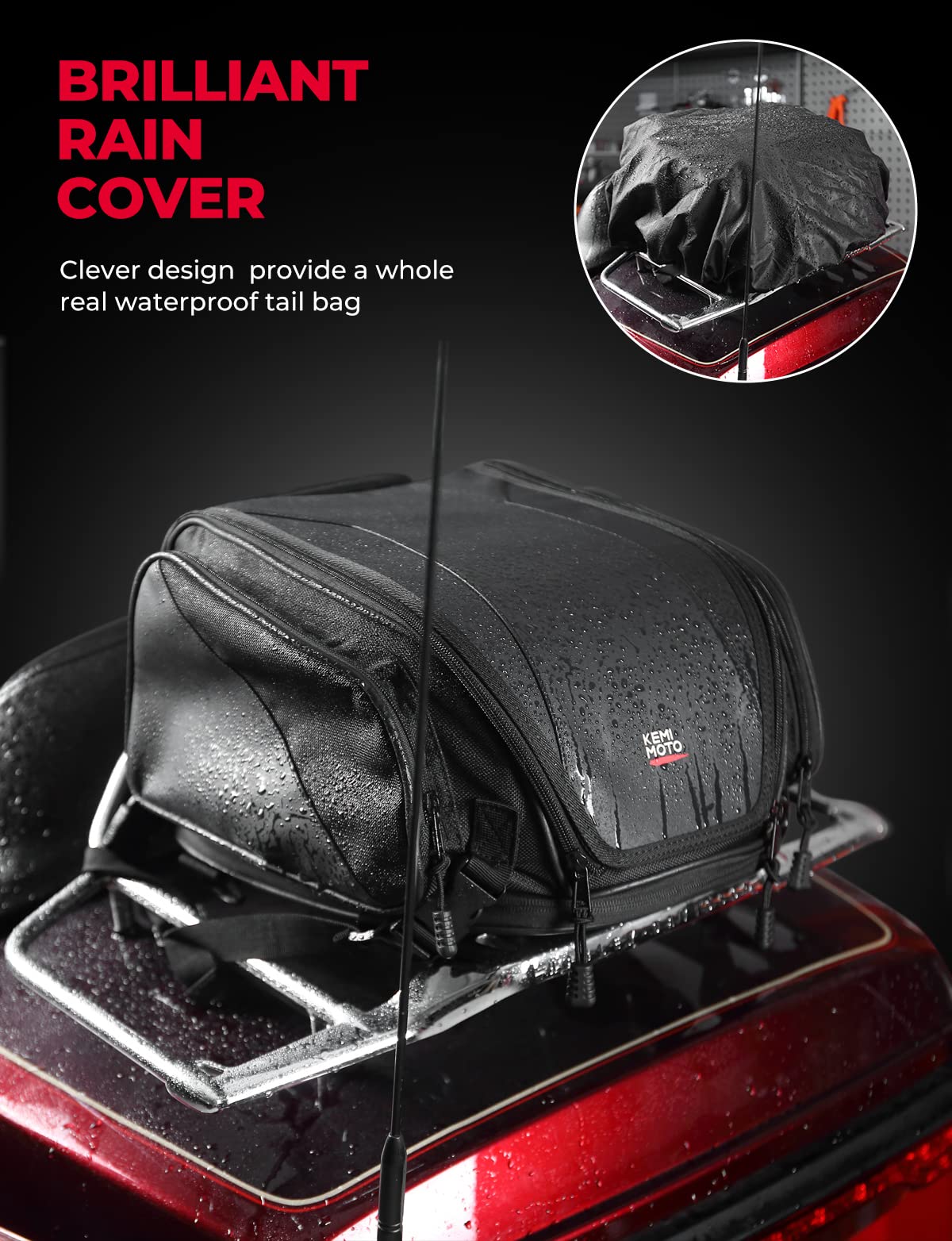 Kemimoto borsa posteriore moto espandibile 22L nera