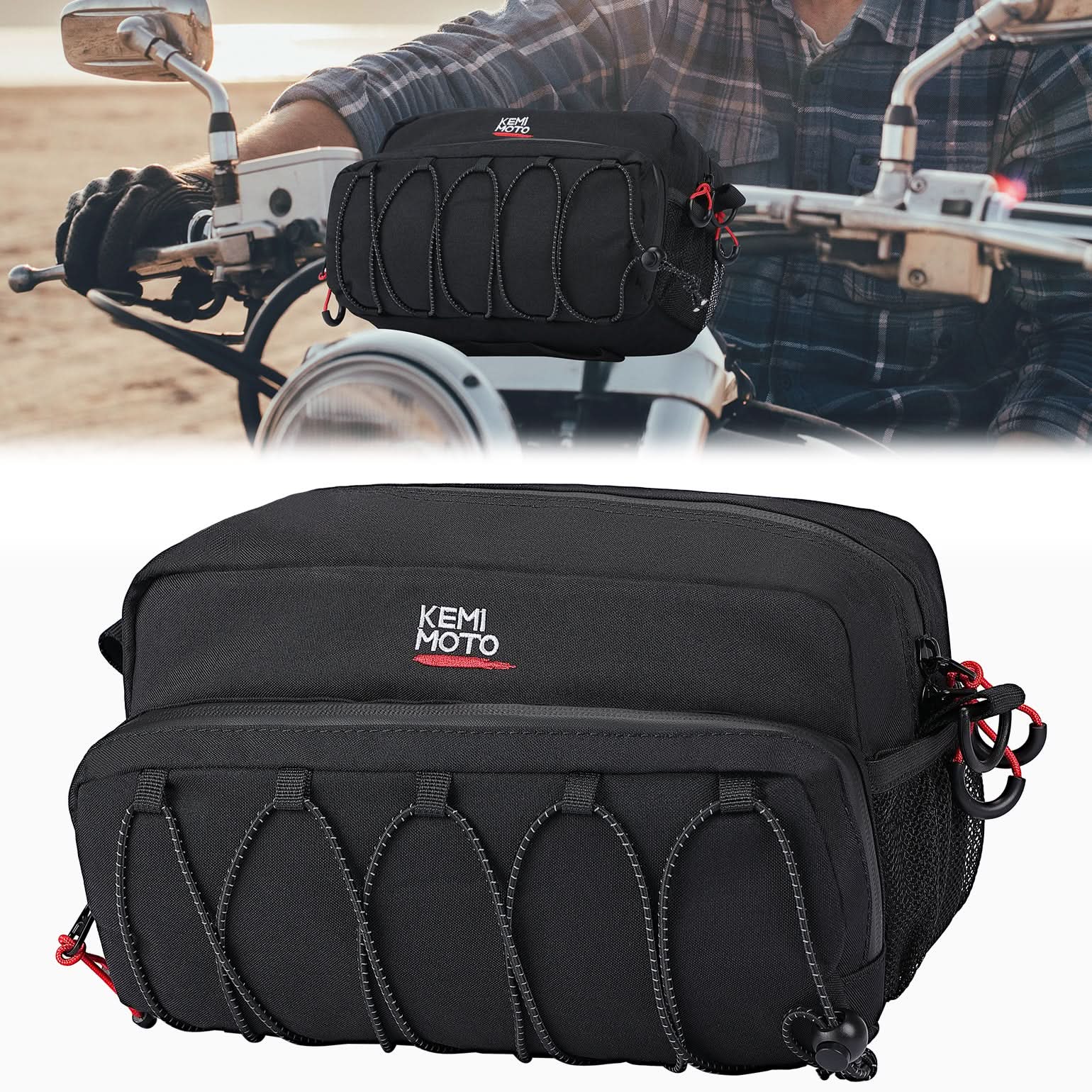 KEMIMOTO borsa manubrio moto universale con tasca occhiali