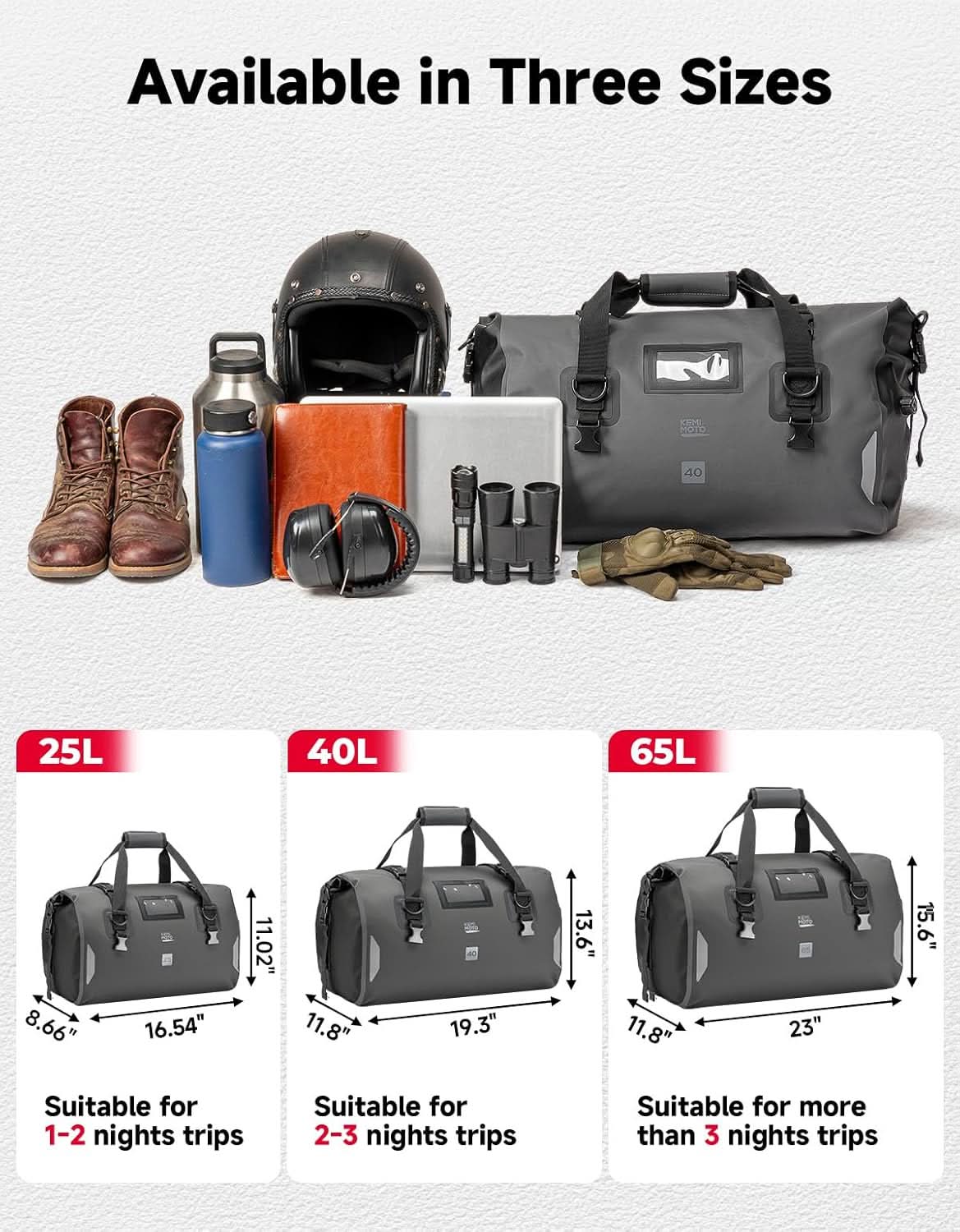 KEMIMOTO borsa moto impermeabile 40L grigia IPX6