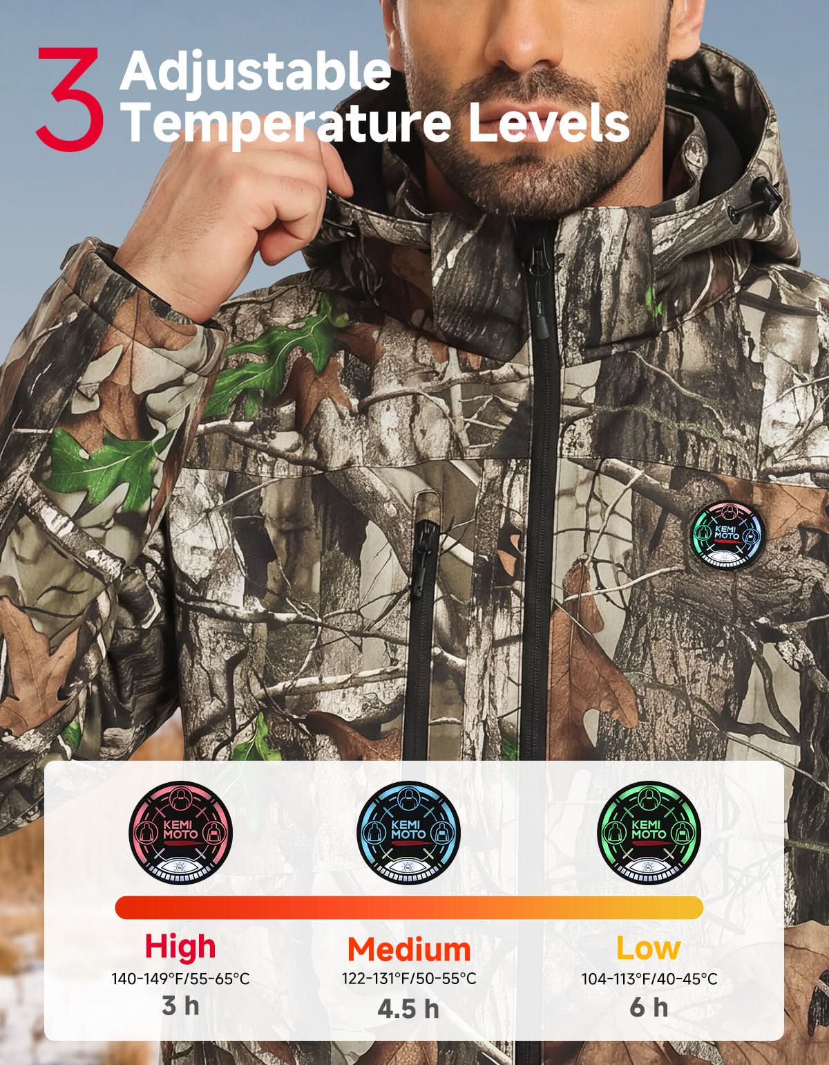 KEMIMOTO Camo Giacca Riscaldata Caccia L Impermeabile
