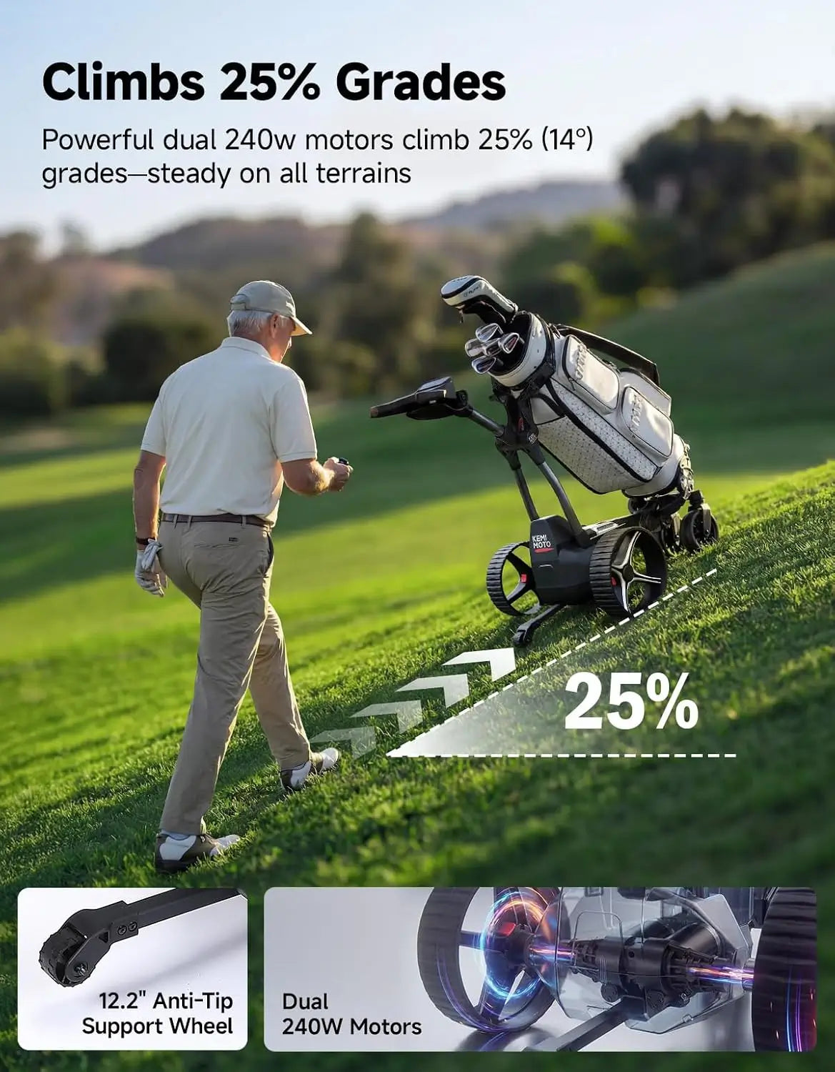 KEMIMOTO ApexAI Auto-Follow carrello golf elettrico telecomando