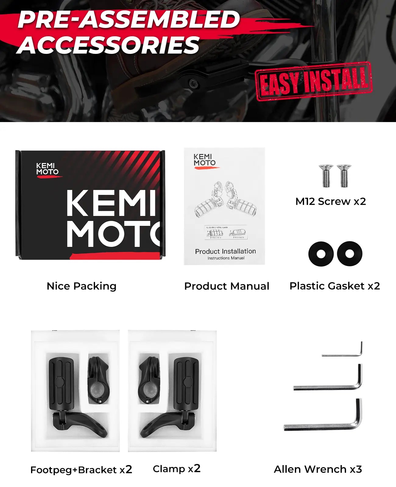 KEMIMOTO Touring pedane moto highway pegs gomma antiscivolo